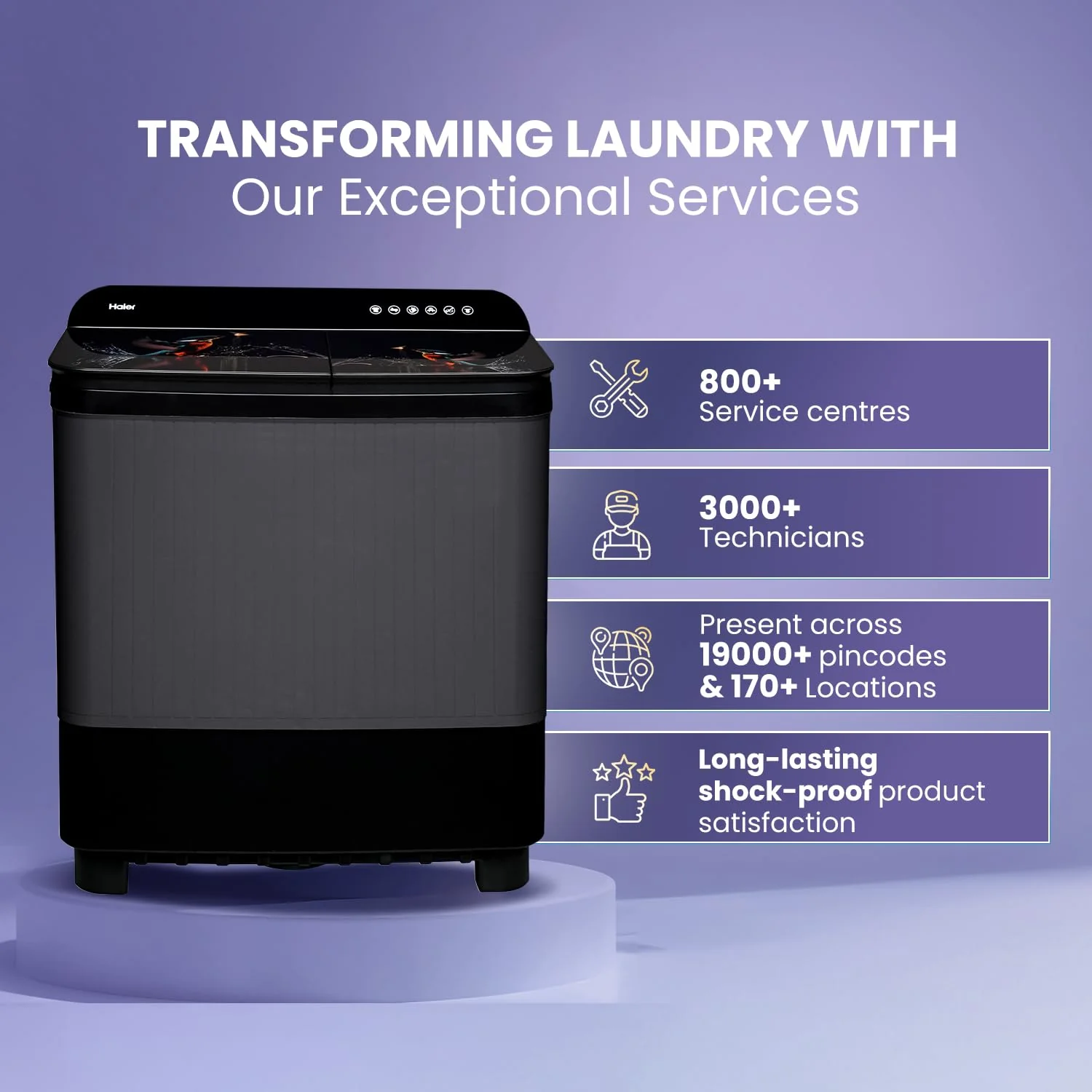 Haier 9 kg 5 Star Toughened Glass & Vortex pulsator Semi Automatic Top Load (HTW110-178FLN,Black) - Image 3