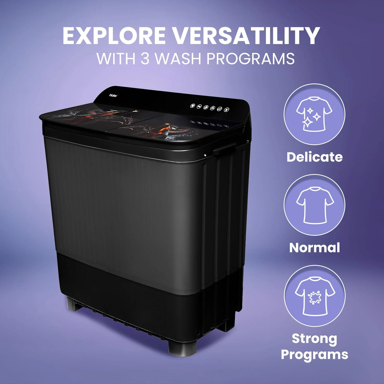 Haier 9 kg 5 Star Toughened Glass & Vortex pulsator Semi Automatic Top Load (HTW110-178FLN,Black) - Image 4