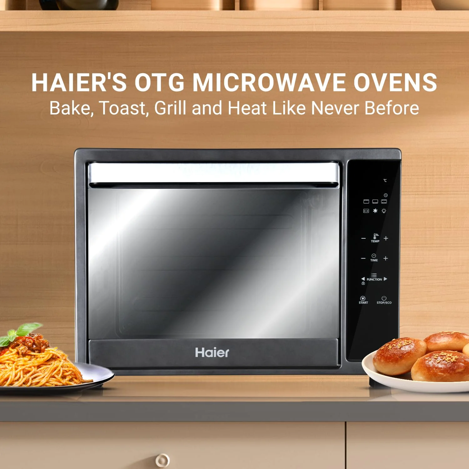 Haier Electric Oven Toaster Grill (OTG) for Kitchen 35 Litre, 1600W | Stainless Steel Finish Styling Handle (Black) - Image 3