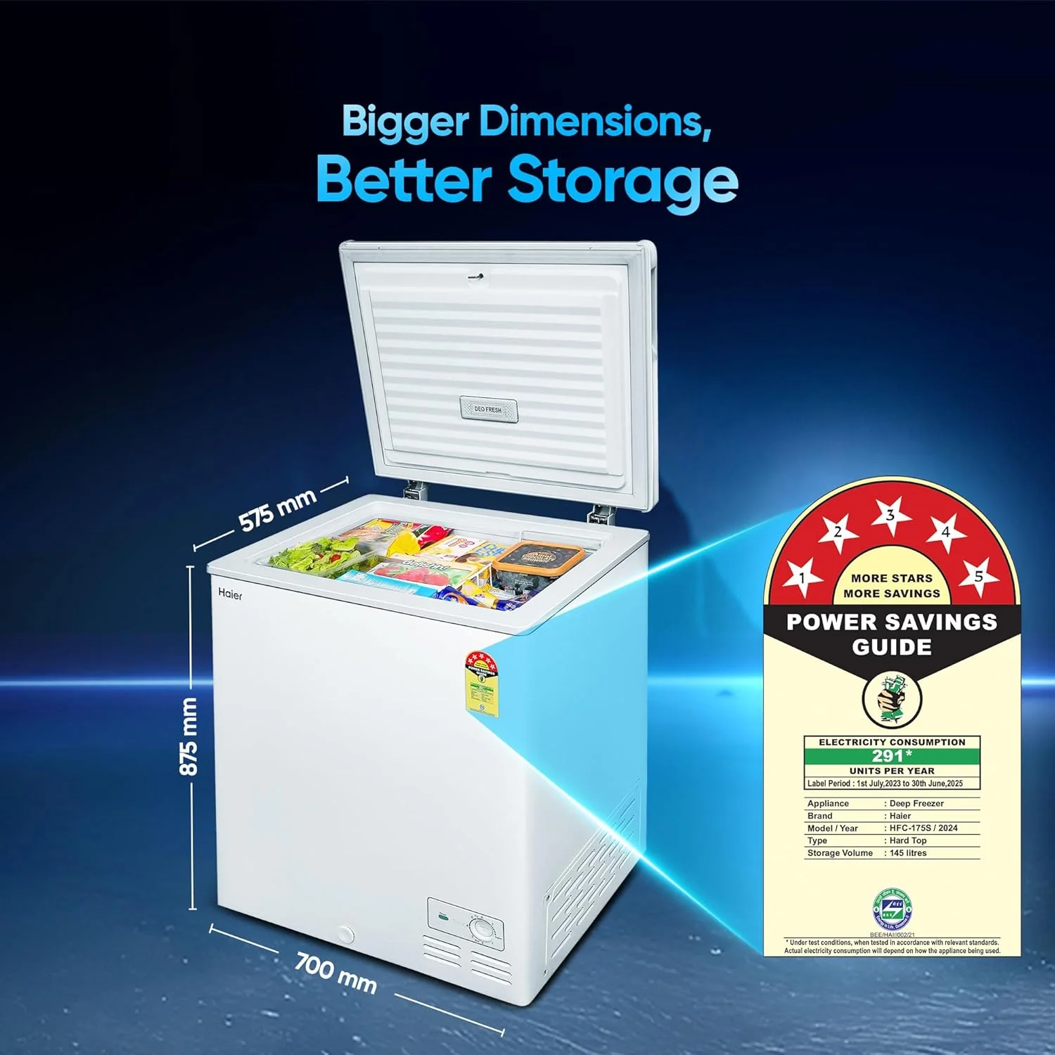 Haier HFC-175SM5, 5 Star Rating Single Door Convertible Deep Freezer, Inside Metal Liner with Deo Fresh and 4 Years Comprehensive Warranty (White) - Image 5