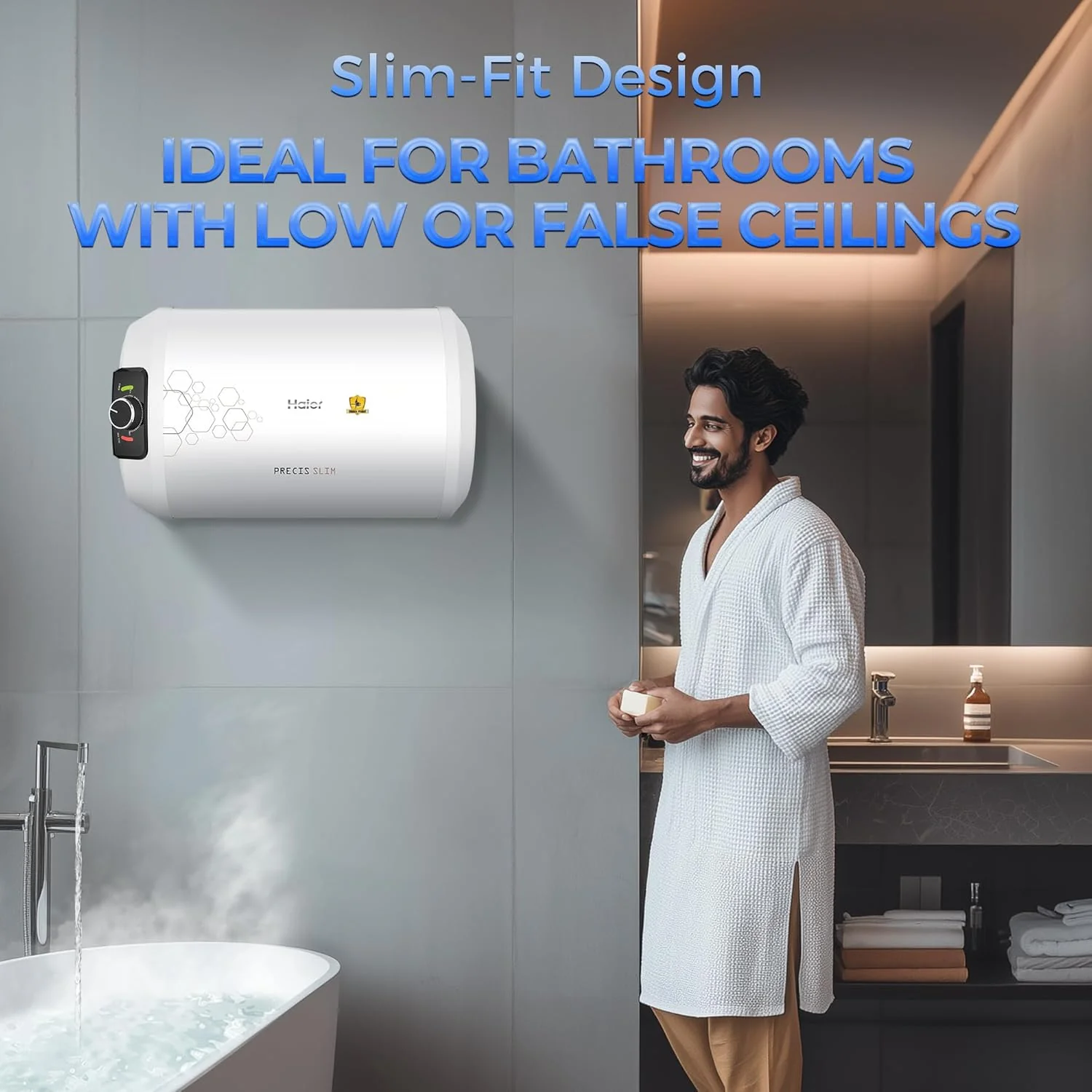 Haier Precis Slim Horizontal Geyser 25 Ltr (Left)| Water Heater 25 litre with Pipe| Free Installation| Shock Proof| Saves electricity| Incoloy 800 Element| 7-Yr Tank 3-Yr Product Warranty - Image 3