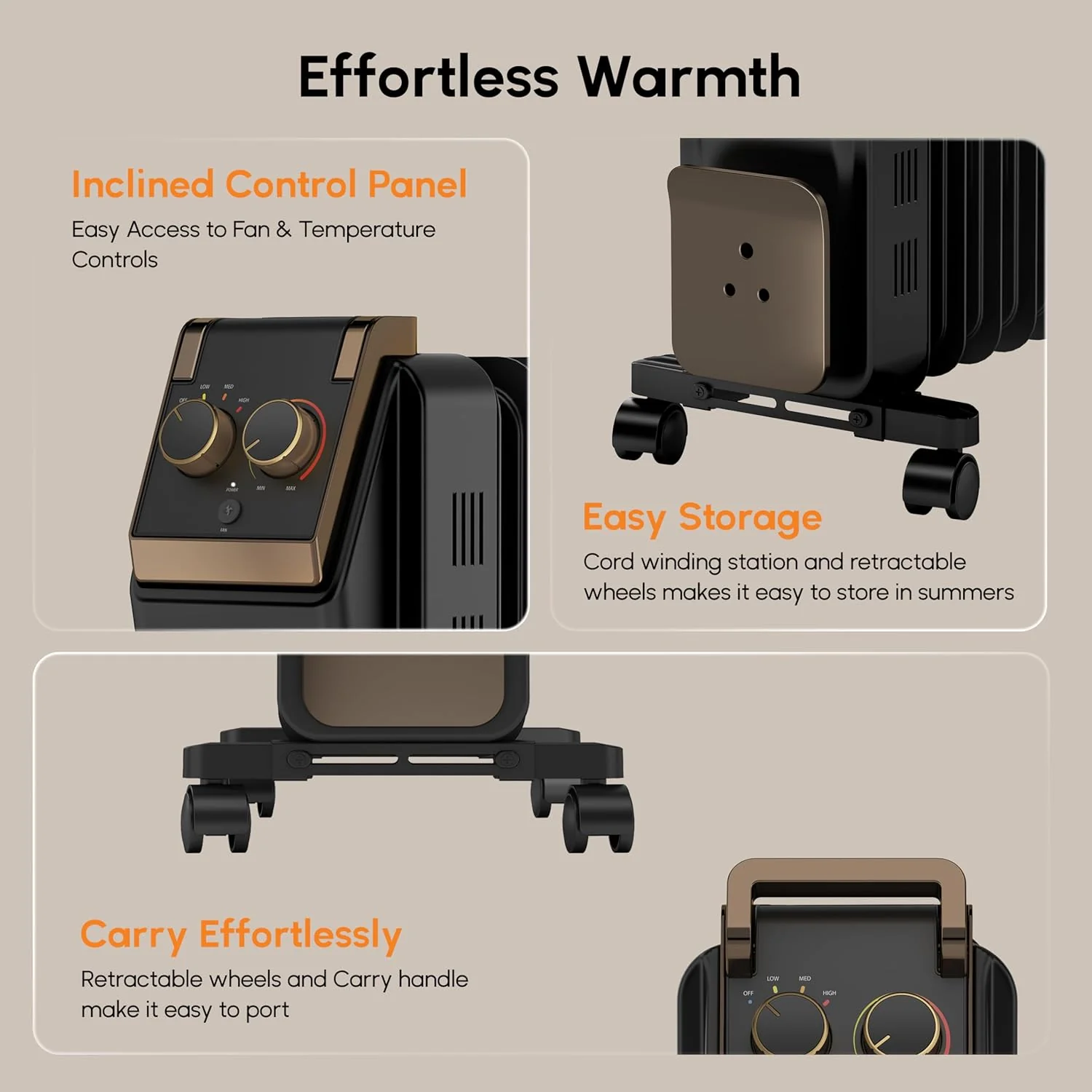 Havells 11 Fin Oil Filled Room Heater (OFR) | Advanced New U-Tech Fast Heating Fins with 10-Year Warranty | 2900W | ISI Approved | PTC Fan Heater | Inclined Control Panel | Black - Image 2