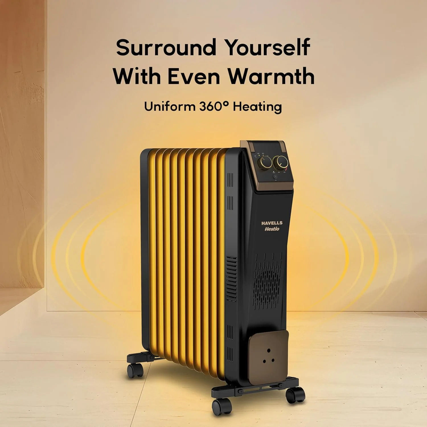 Havells 11 Fin Oil Filled Room Heater (OFR) | Advanced New U-Tech Fast Heating Fins with 10-Year Warranty | 2900W | ISI Approved | PTC Fan Heater | Inclined Control Panel | Black - Image 4
