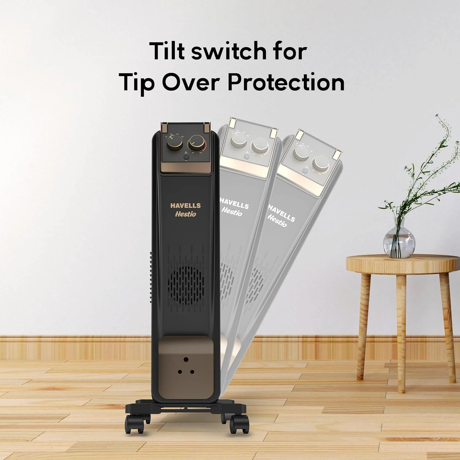 Havells 11 Fin Oil Filled Room Heater (OFR) | Advanced New U-Tech Fast Heating Fins with 10-Year Warranty | 2900W | ISI Approved | PTC Fan Heater | Inclined Control Panel | Black - Image 5