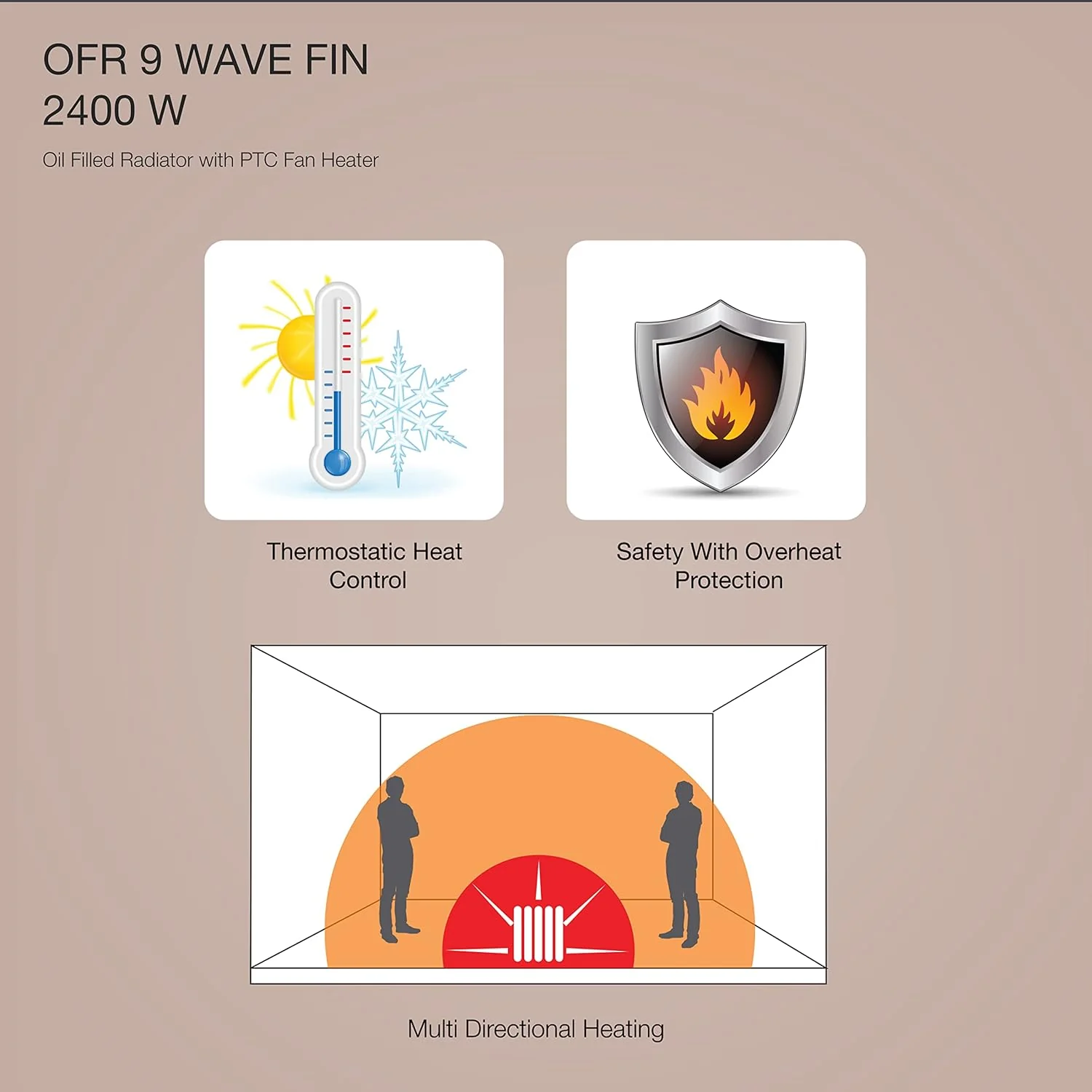 Havells 9 Fin OFR Heater 2400W with Fan – Oil Filled Radiator (Beige) (Open Box / Without Box) - Image 5