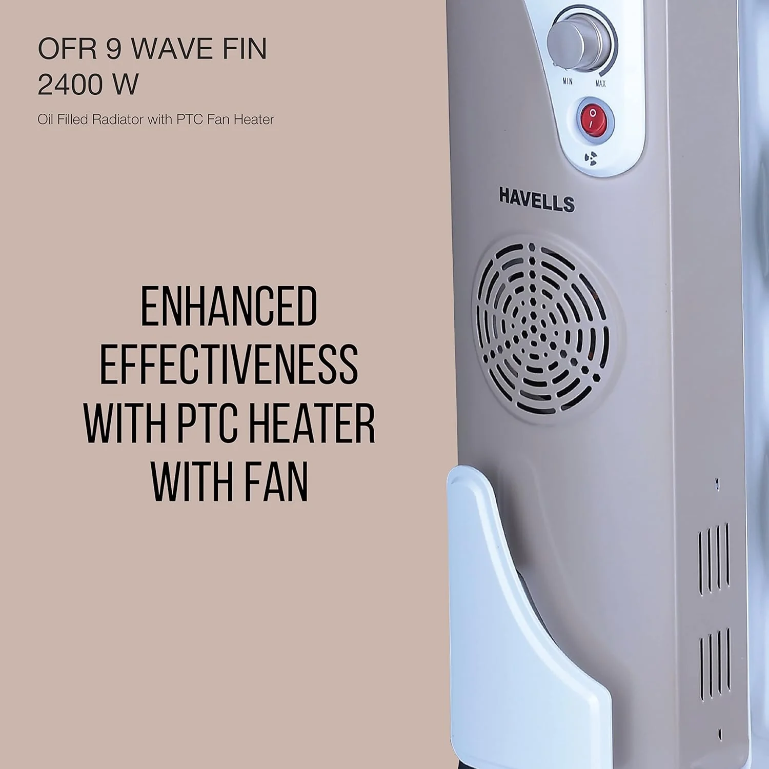 Havells 9 Fin OFR Heater 2400W with Fan – Oil Filled Radiator (Beige) (Open Box / Without Box) - Image 6