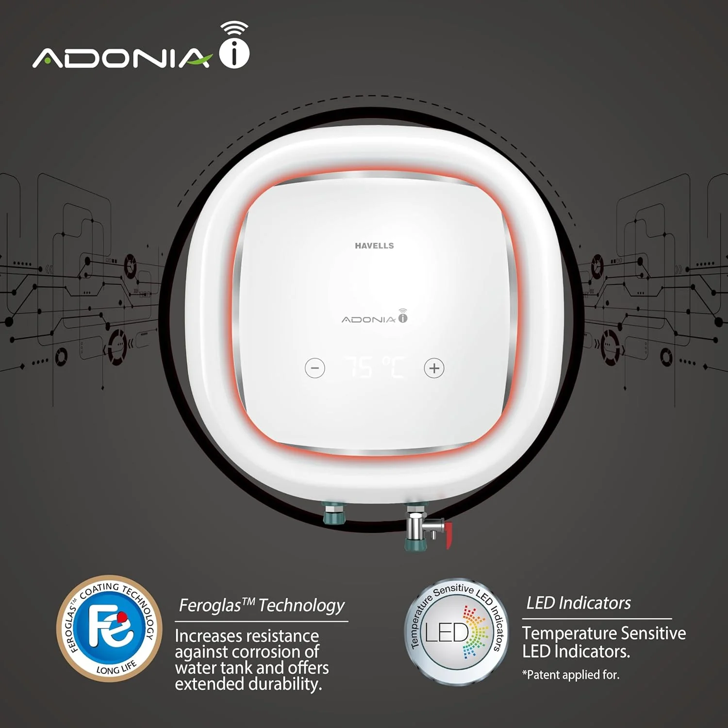 Havells Adonia i 25L 5-Star Smart Storage Water Heater (Geyser) with Wi-Fi Control, Digital Display & LED Indicators – White - Image 3