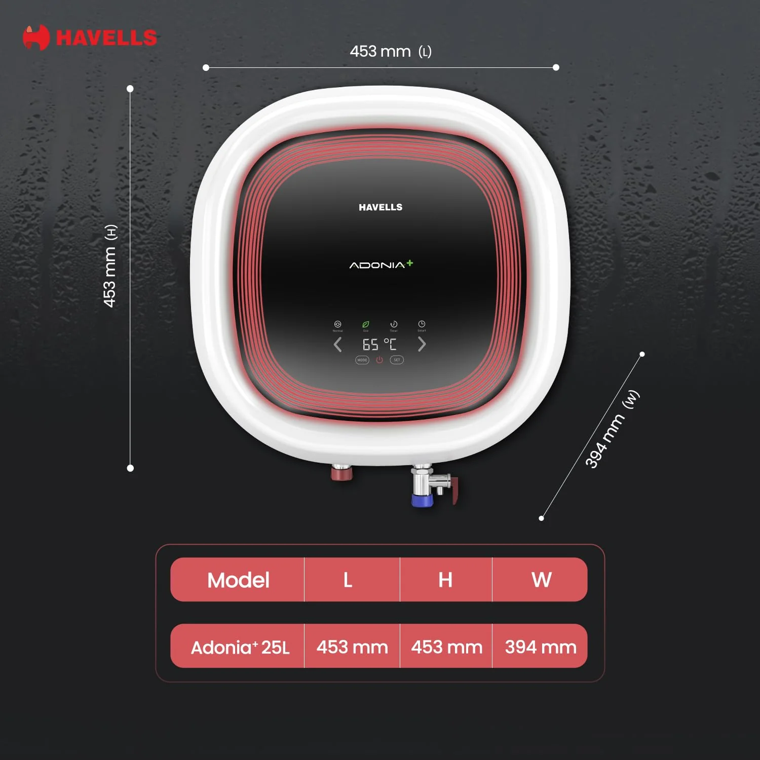 Havells Adonia Plus 25 Litre Storage Water Heater | Faster heating, Glass Coated Tank, Incoloy Glass Coated Heating Element | (Free Flexi Pipes, Installation, &amp; Shock Safe Plug) With Remote | (White) - Image 7