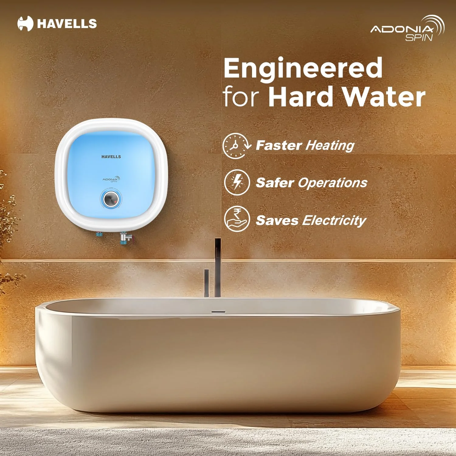 Havells Adonia Spin 15 Litre Storage Water Heater(Geyser)| Temperature Sensing LED Knob| Glass Coated Anti Rust Tank| Warranty:7 Year on Tank - Image 7