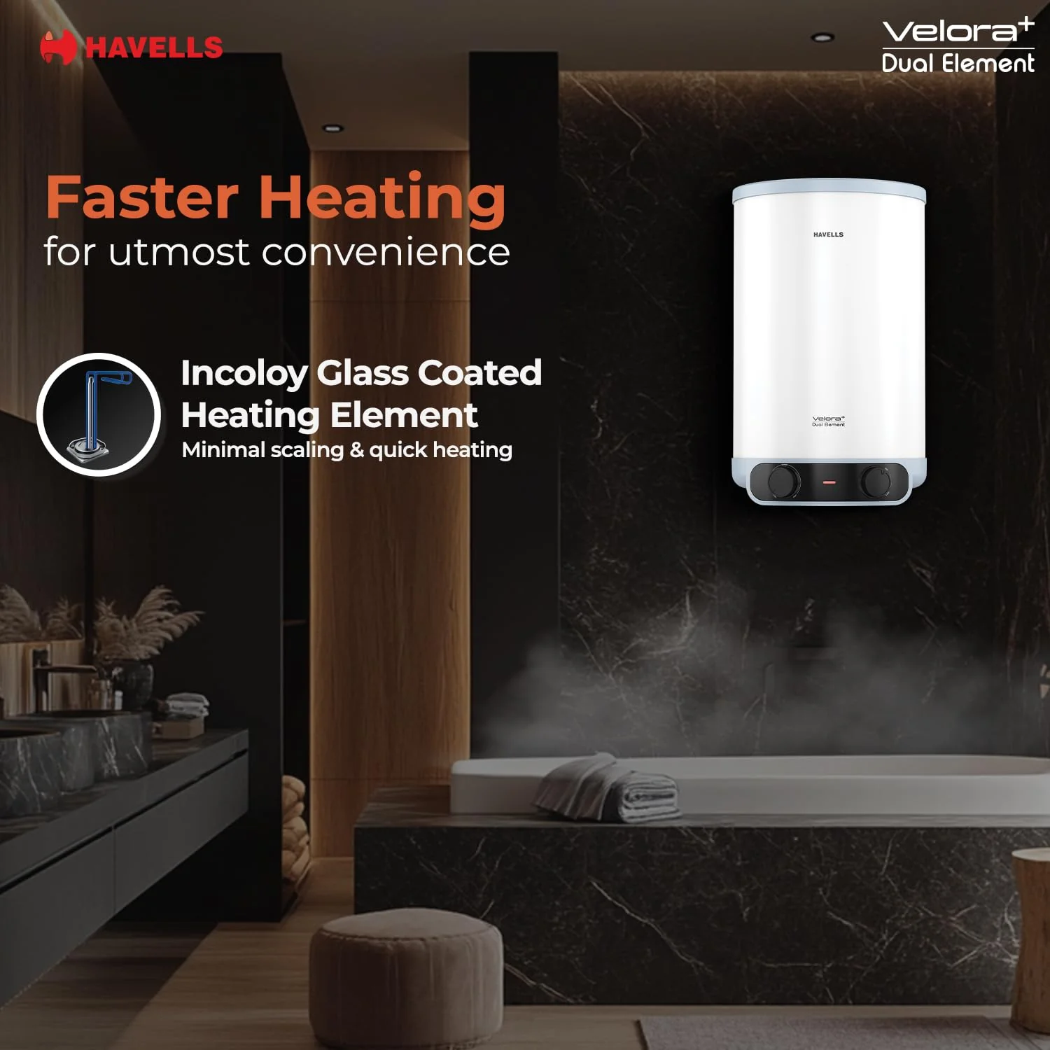 Havells All New Velora+ 15L 5 Star 3-in-1 Convertible Storage Water Heater(Geyser)|Dual Element|33% Faster Heating|safe to use|7 Year Tank &amp; 5 Year element Warranty|Free Installation &amp; Flexi pipes - Image 5