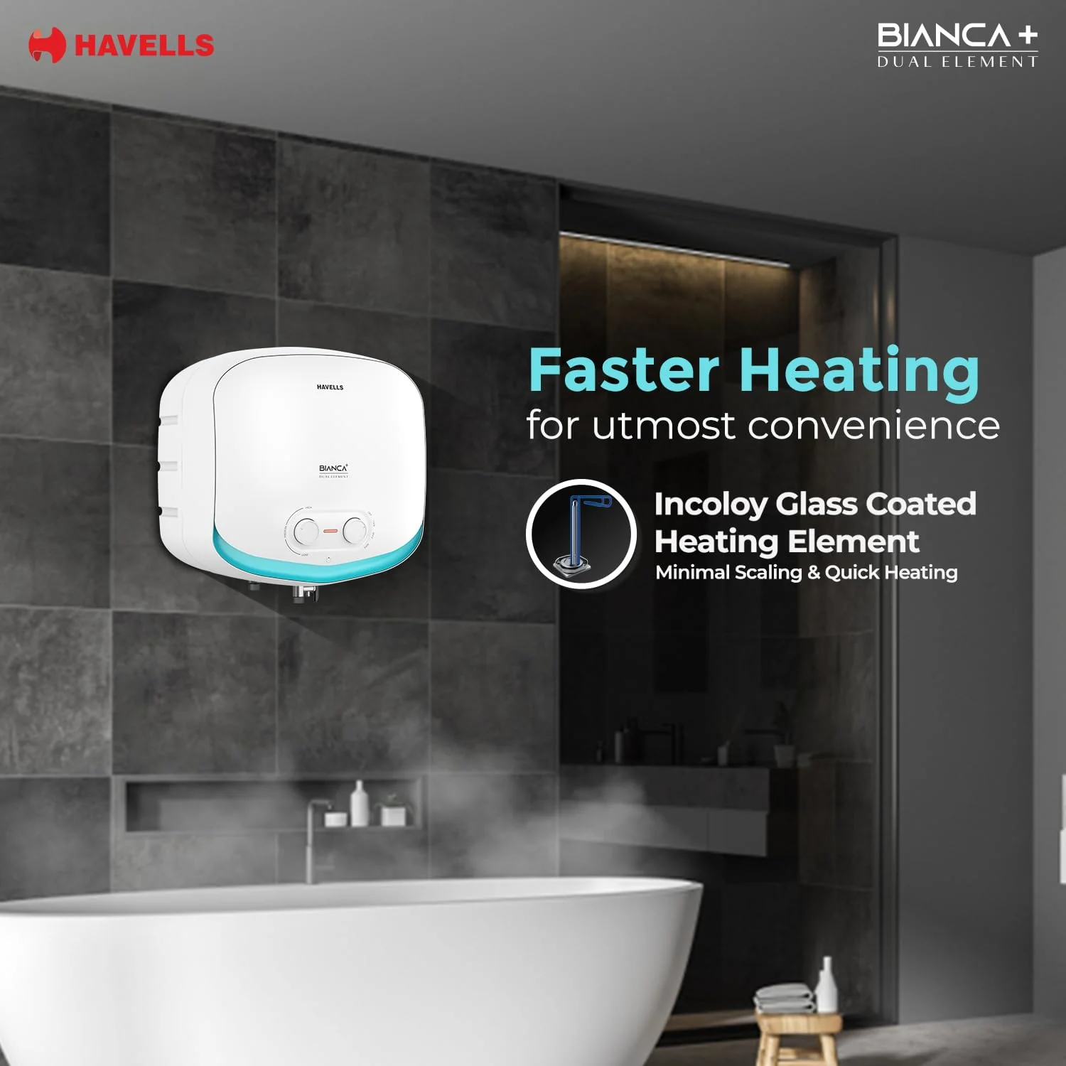 Havells Bianca+ 15L 5 Star Water Heater (White Blue) | Dual Element | Fast Heating Geyser - Image 10