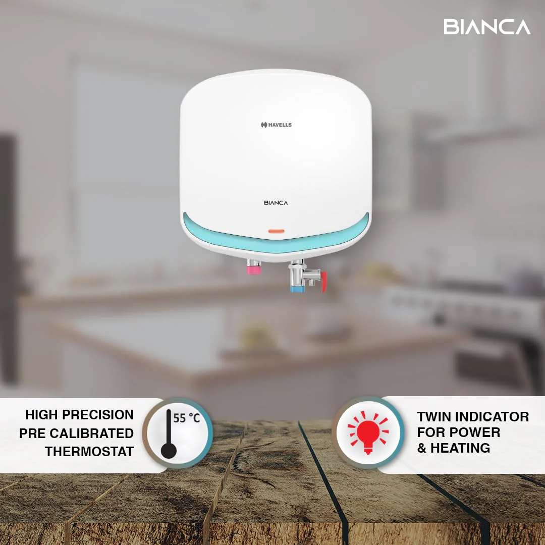 Havells Bianca 3 Litre Instant Water Heater(Geyser)| Bi Color LED IndicatorGlass Coated Anti-Rust Tank|Heavy Duty 3 Pin moulded Plug Top|Warranty: 5 Year on Inner Tank &amp; 3 Year on element (White Blue) - Image 4