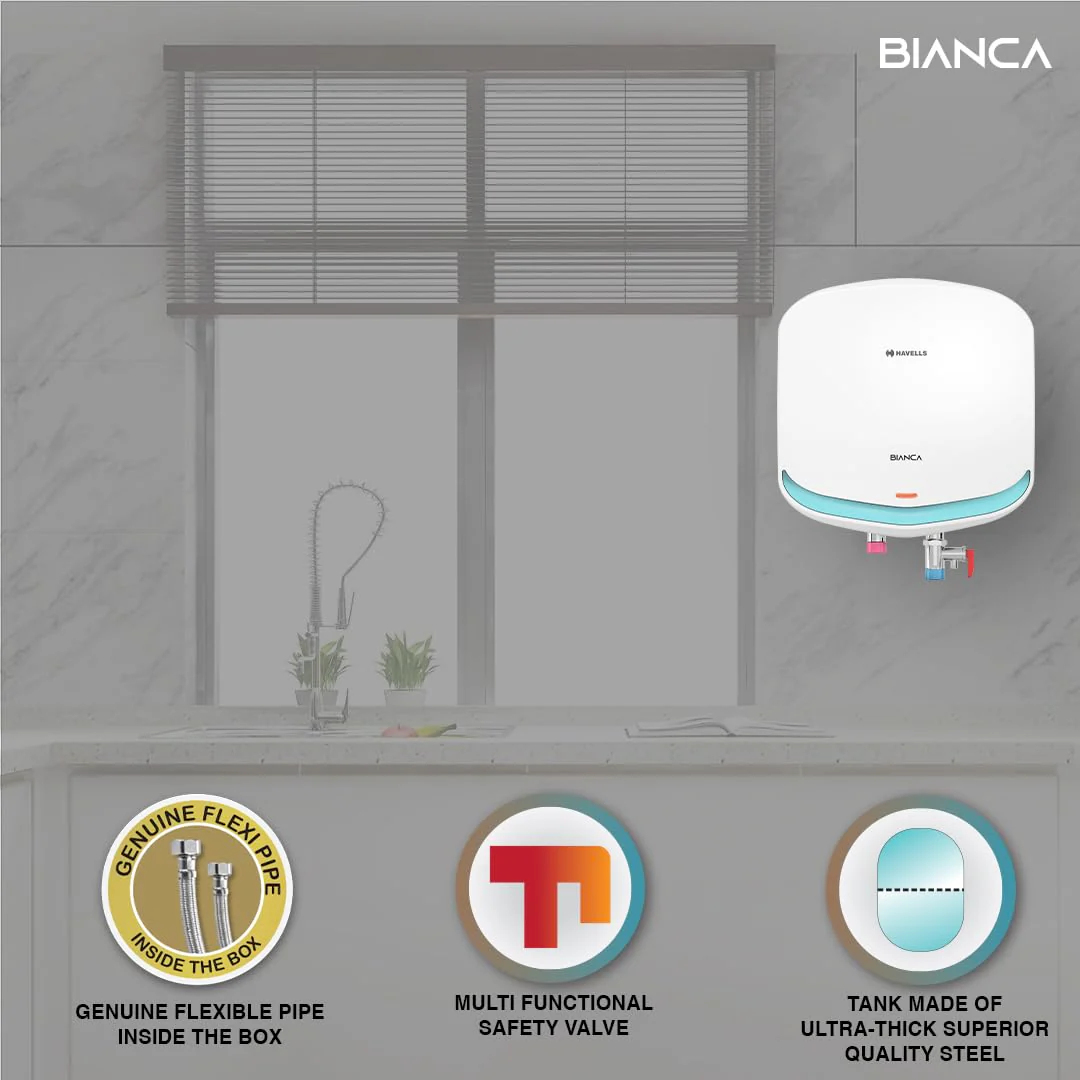 Havells Bianca 3 Litre Instant Water Heater(Geyser)| Bi Color LED IndicatorGlass Coated Anti-Rust Tank|Heavy Duty 3 Pin moulded Plug Top|Warranty: 5 Year on Inner Tank &amp; 3 Year on element (White Blue) - Image 6