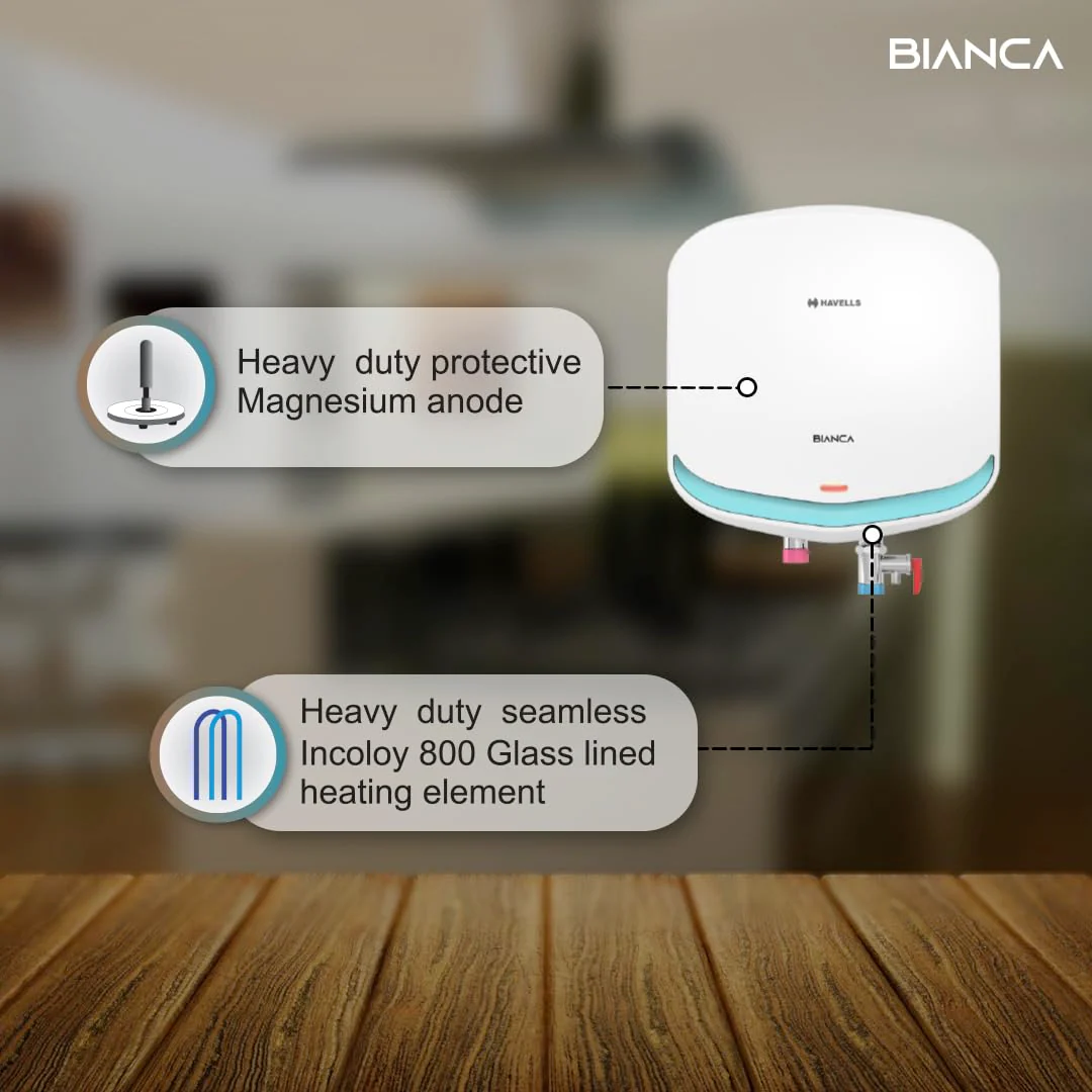 Havells Bianca 3 Litre Instant Water Heater(Geyser)| Bi Color LED IndicatorGlass Coated Anti-Rust Tank|Heavy Duty 3 Pin moulded Plug Top|Warranty: 5 Year on Inner Tank &amp; 3 Year on element (White Blue) - Image 8