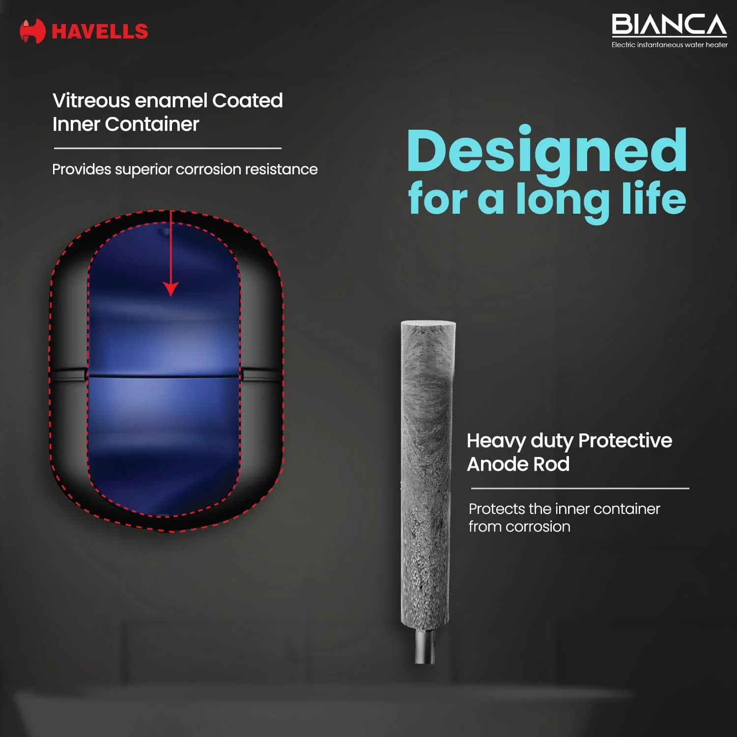 Havells Bianca 3 Litre Instant Water Heater(Geyser)| Bi Color LED IndicatorGlass Coated Anti-Rust Tank|Heavy Duty 3 Pin moulded Plug Top|Warranty: 5 Year on Inner Tank &amp; 3 Year on element (White Blue) - Image 6