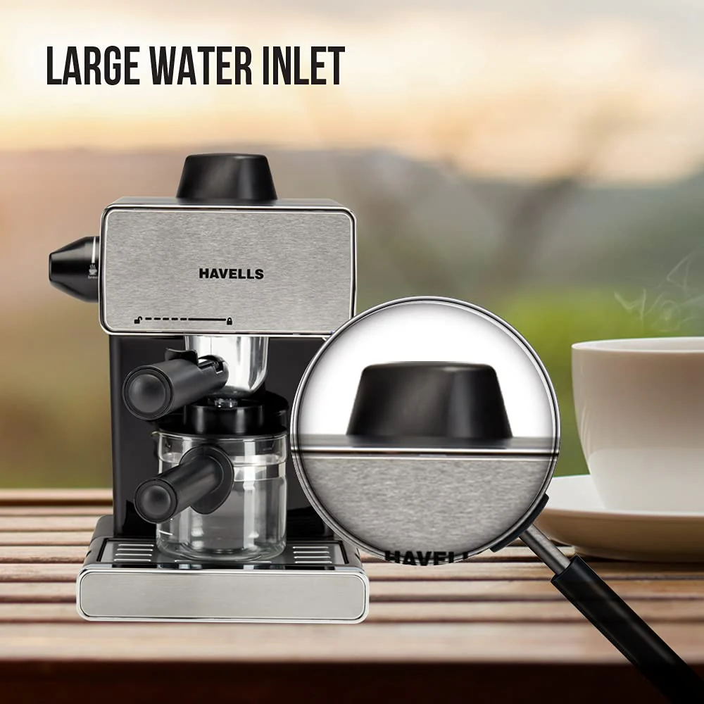 Havells Donato Espresso Coffee Maker 900W | Stainless Steel Body | Stylish Black Design - Image 6