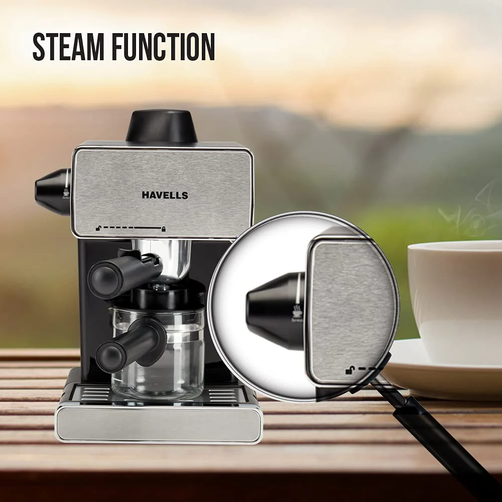 Havells Donato Espresso Coffee Maker 900W | Stainless Steel Body | Stylish Black Design - Image 7