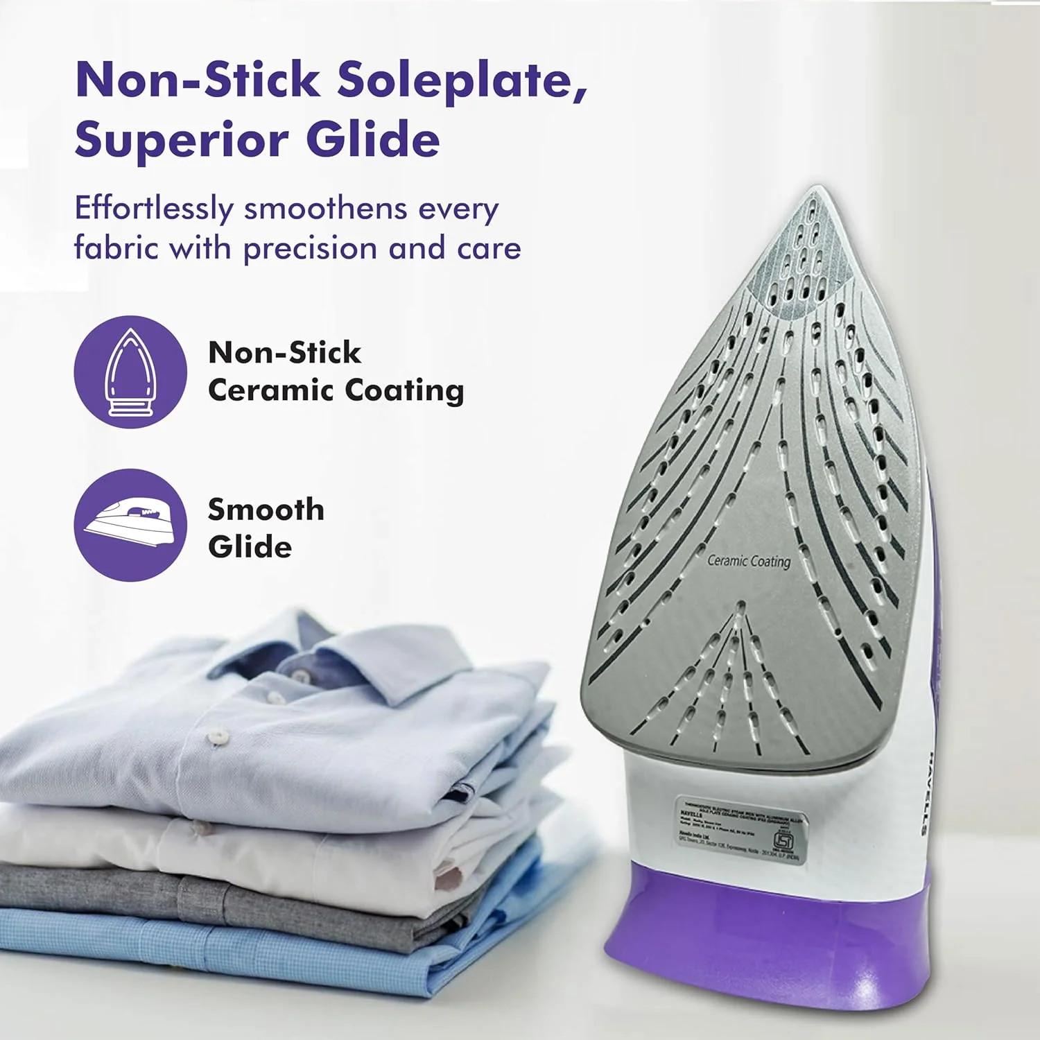 HAVELLS Husky 2200 W Steam Iron with Auto Shut Off, Steam Boost, Vertical, Horizontal Ironing, Anti Drip, Self-Cleaning & Anti Calc Technology (Purple) - Image 4