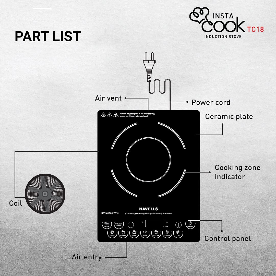 Havells Induction Cooktop Tc 18 1800 Watt (Crystal Glass, Black) (Ghcicdqk180) - Image 12
