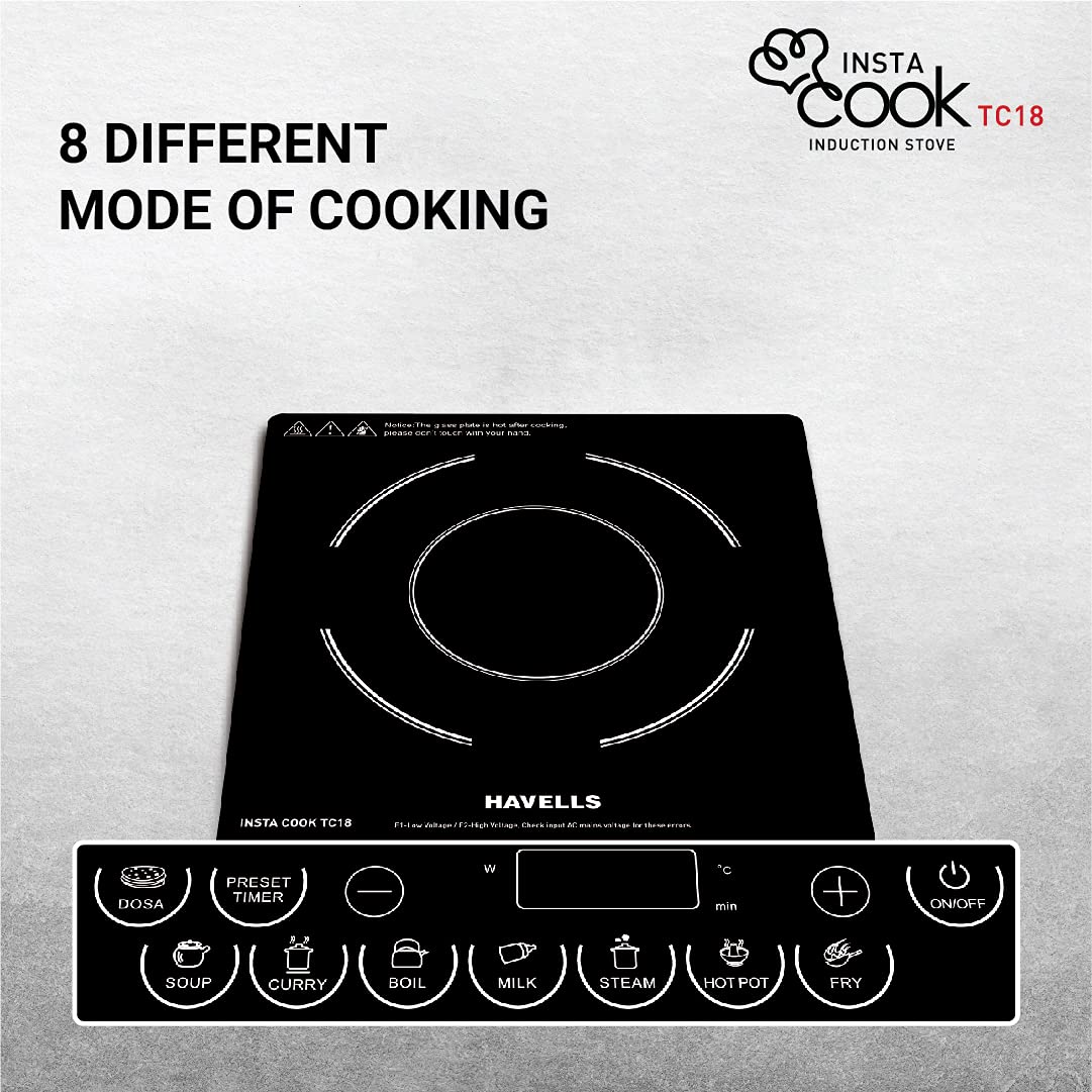 Havells Induction Cooktop Tc 18 1800 Watt (Crystal Glass, Black) (Ghcicdqk180) - Image 4