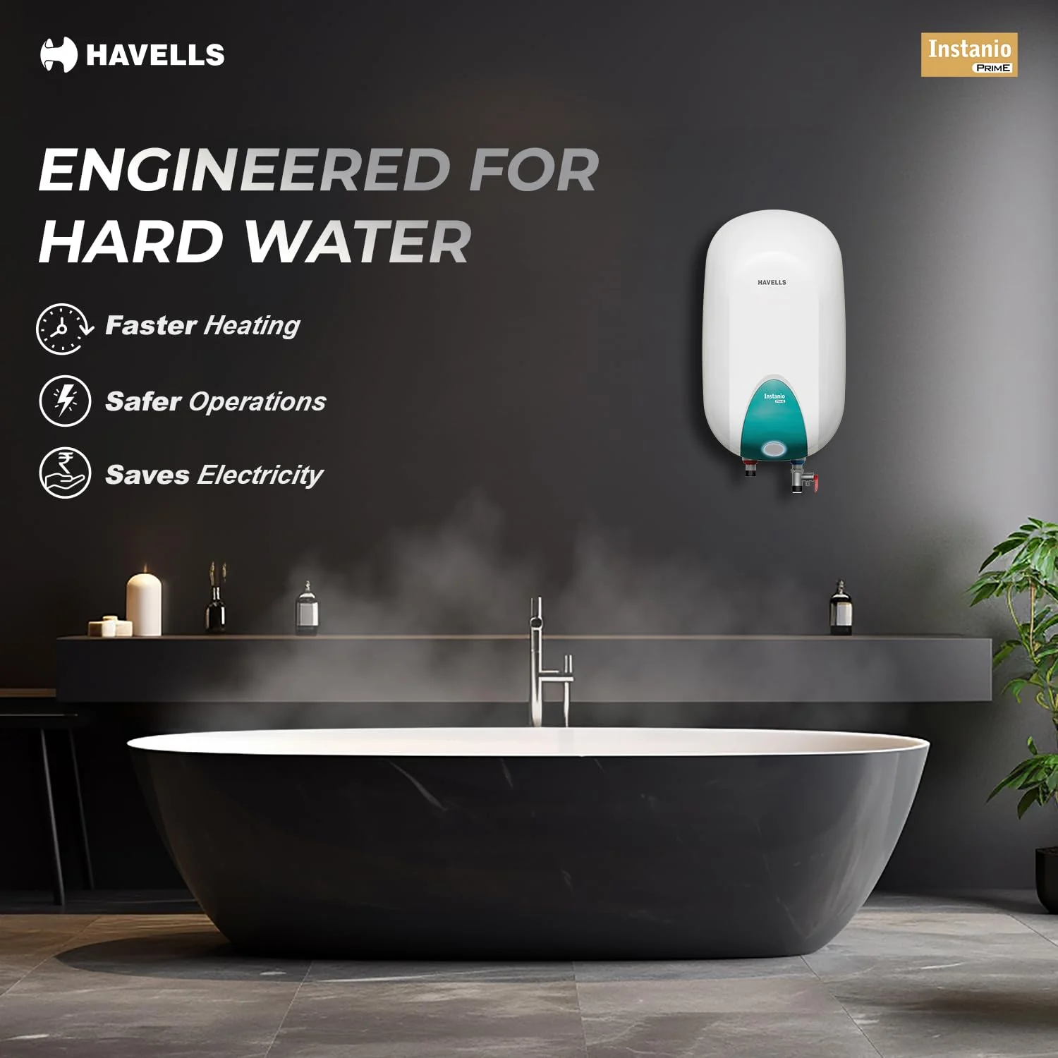 Havells Instanio Prime 15L Storage Water Heater(Geyser)|Faster Heating|Safer to use|Saves electricity|Engineered for Hard Water|Color Changing LED Indicator|Anti Rust Tank|Heavy Duty Heating Element - Image 4