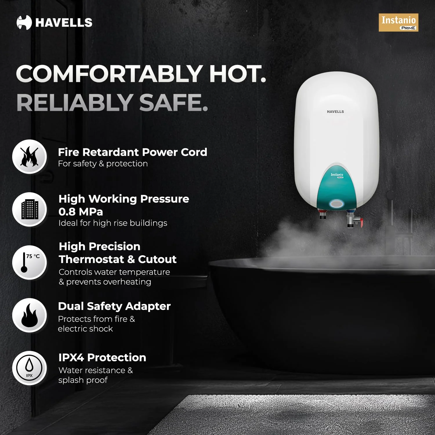Havells Instanio Prime 15L Storage Water Heater(Geyser)|Faster Heating|Safer to use|Saves electricity|Engineered for Hard Water|Color Changing LED Indicator|Anti Rust Tank|Heavy Duty Heating Element - Image 6