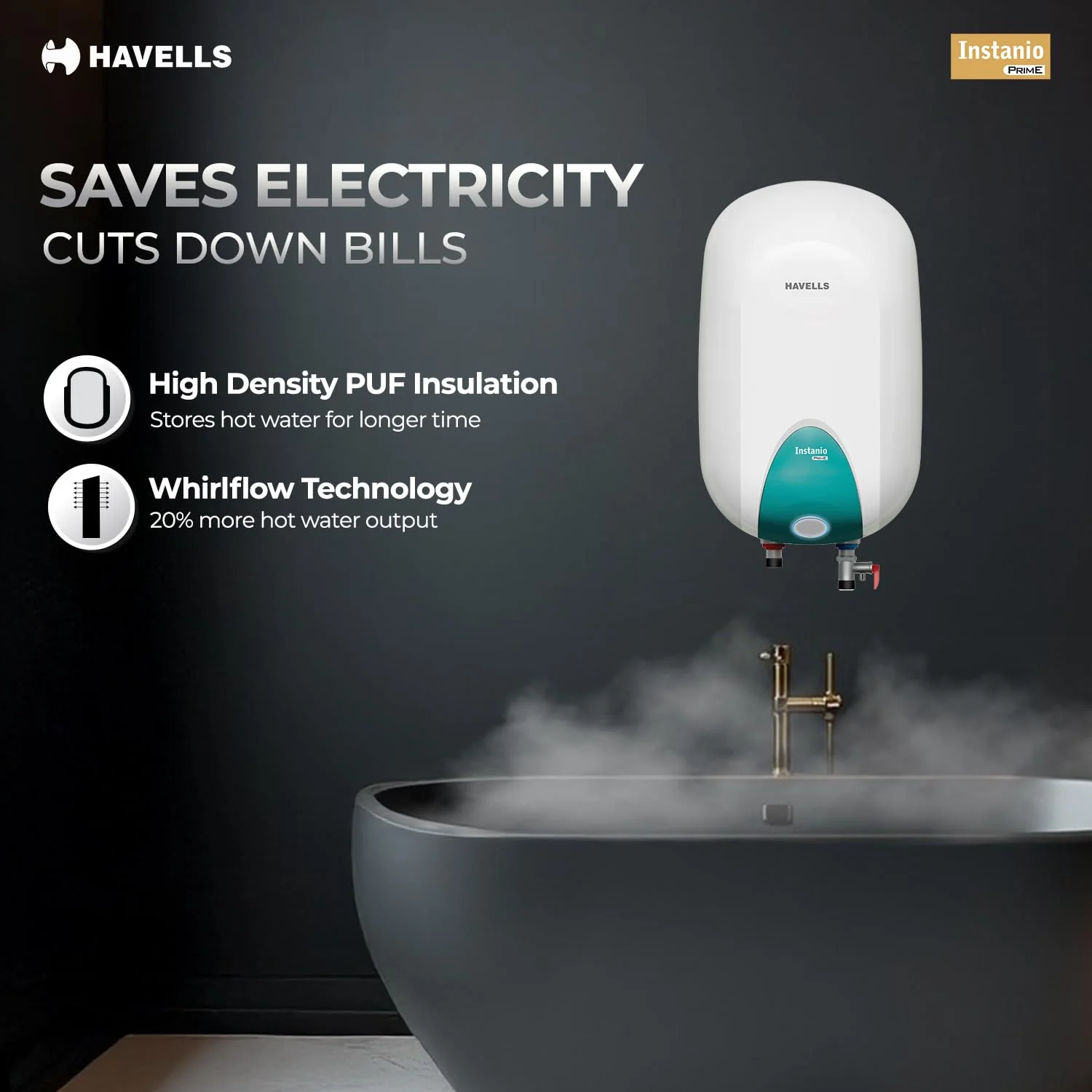 Havells Instanio Prime 15L Storage Water Heater(Geyser)|Faster Heating|Safer to use|Saves electricity|Engineered for Hard Water|Color Changing LED Indicator|Anti Rust Tank|Heavy Duty Heating Element - Image 7