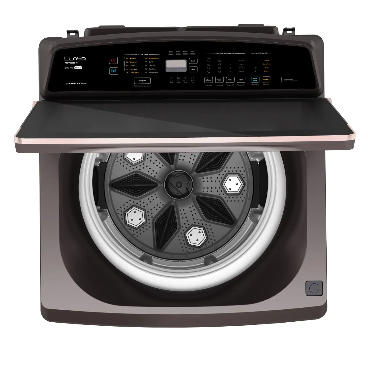 Havells-Lloyd 8.5 Kg 5 Star Fully Automatic Intelli Inverter Motor Top Load Novante IOT With With In Built Heater Washing Machine (GLWT855N12CB Copper Blush) - Image 5