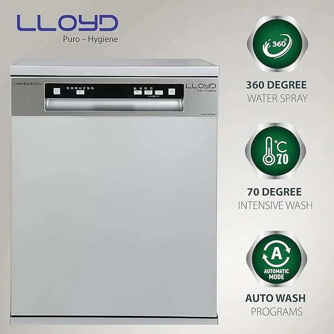 Havells-Lloyd Puro Hygiene (GLDWF14PSB1IC, 14 Place Settings, 99% Germs Free with Sparkle Clean Technology, Auto Clean,Infinity Drawer, Super Silent, Silver) - Image 3