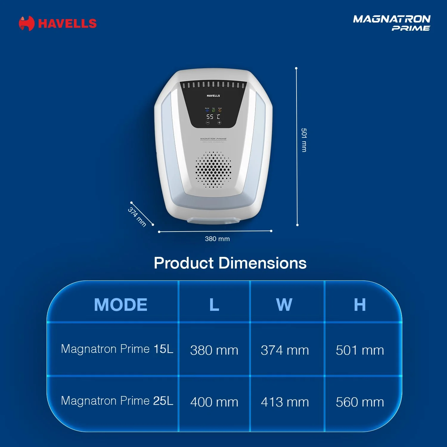 Havells Magnatron Prime 4S 15L Storage Water Heater (Geyser) | Induction Technology | Faster Heating | Hard Water Compatible - Image 2
