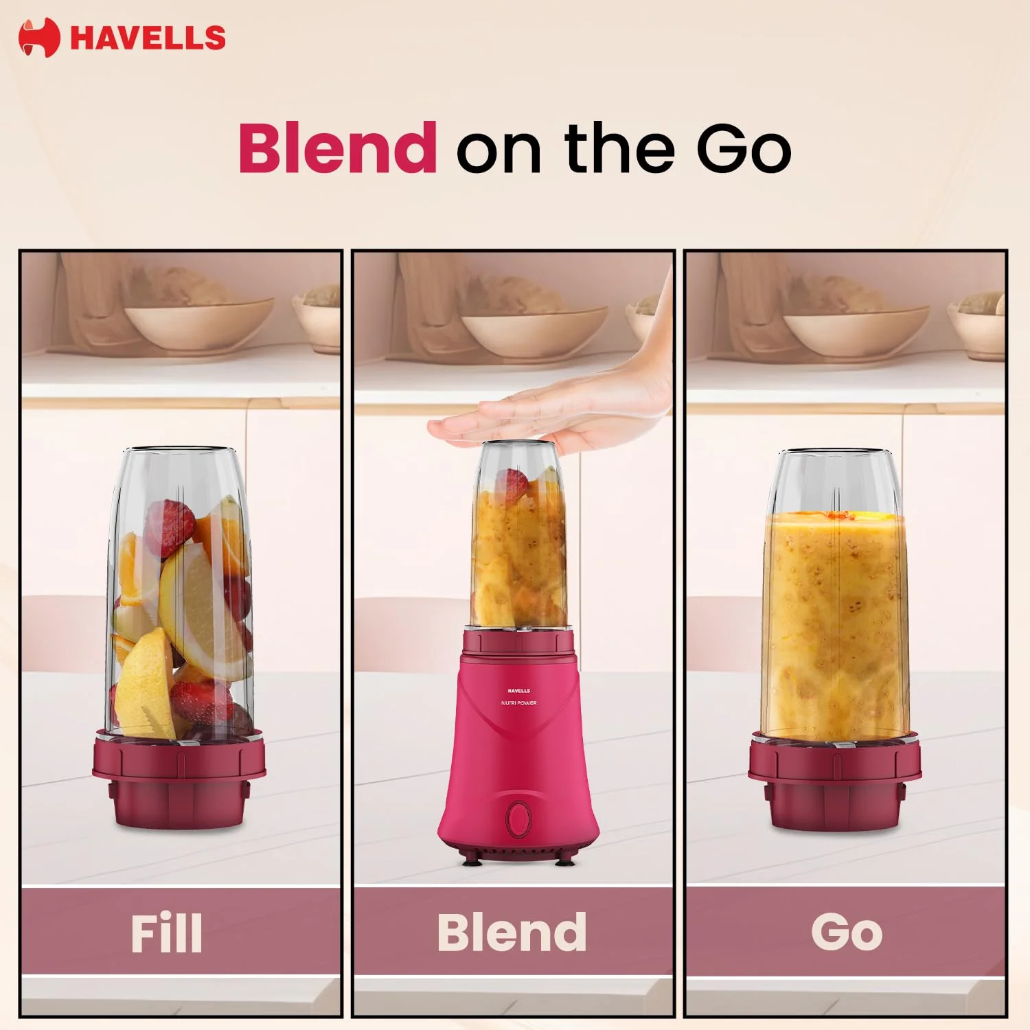 Havells Nutri Power Blender 350W Pink | 1-Speed Mixer Grinder with Sipper Lid - Image 6