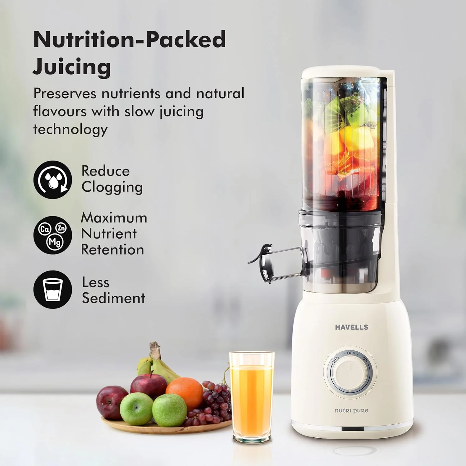 Havells Nutri Pure New Generation Cold Press Juicer|Low Noise DC Motor 105W,40 RPM|All-in-1 Fruit & Vegetable Juicer - Image 5