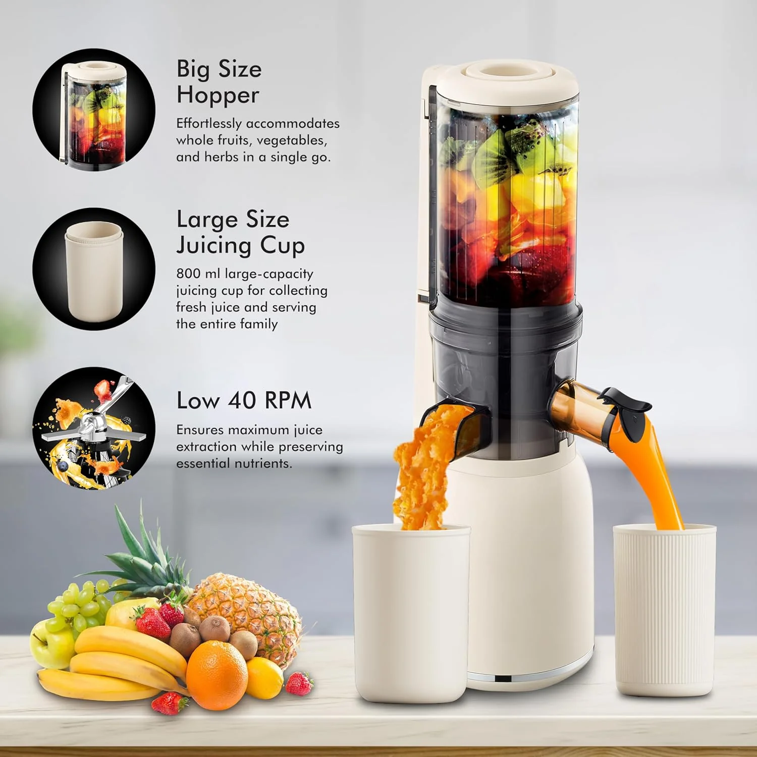 Havells Nutri Pure New Generation Cold Press Juicer|Low Noise DC Motor 105W,40 RPM|All-in-1 Fruit & Vegetable Juicer - Image 6