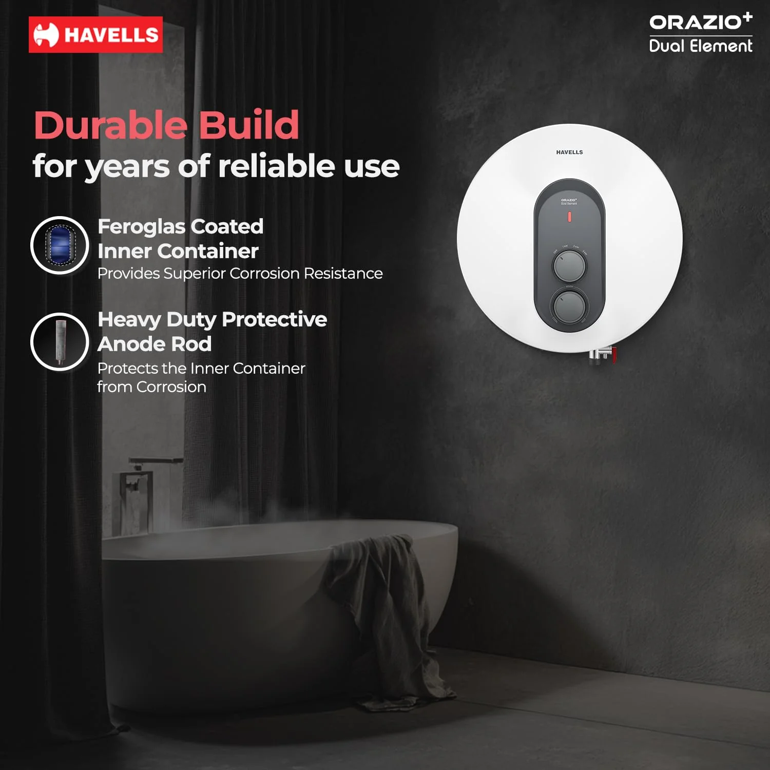 Havells Orazio+ 10L 5-Star Storage Water Heater (White Grey) | Fast Heating Geyser - Image 7