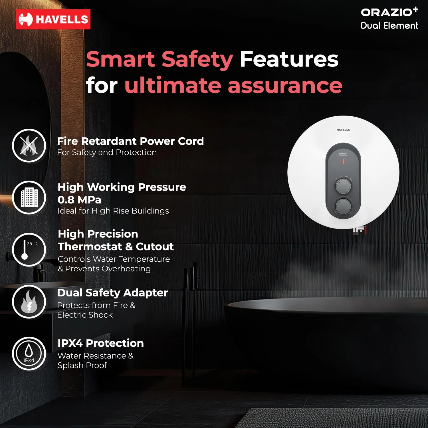 Havells Orazio+ 10L 5-Star Storage Water Heater (White Grey) | Fast Heating Geyser - Image 9