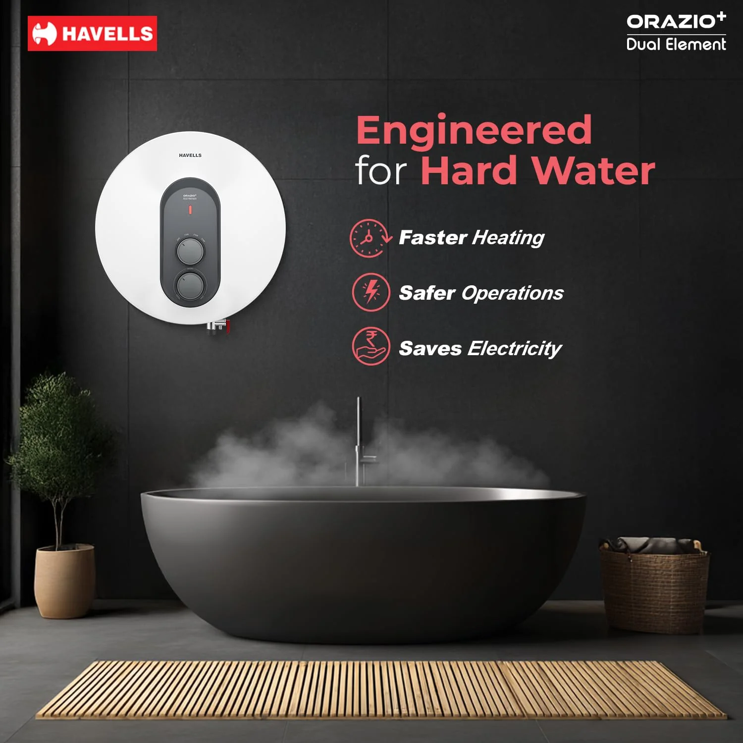 Havells ORAZIO+ 15L Storage Water Heater(Geyser)|5 Star Rated|33% Faster Heating|Dual adjustable knob|Whirlflow Technology|High Rise suitable|Safer to use| Feroglas Coated Inner Container (White Grey) - Image 2