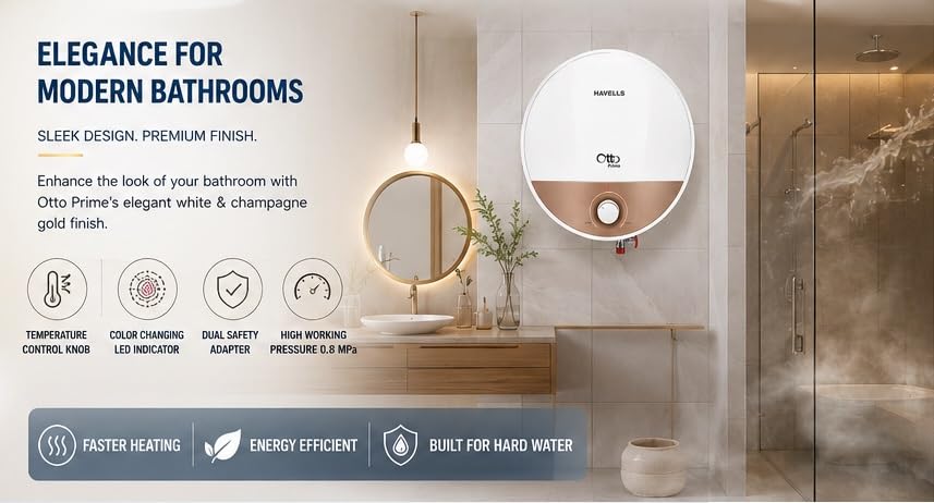 Havells Otto Prime 15L Storage Water Heater GHWVTTUMDW15 – Incoloy Heating Element, Feroglas Tank - Image 5