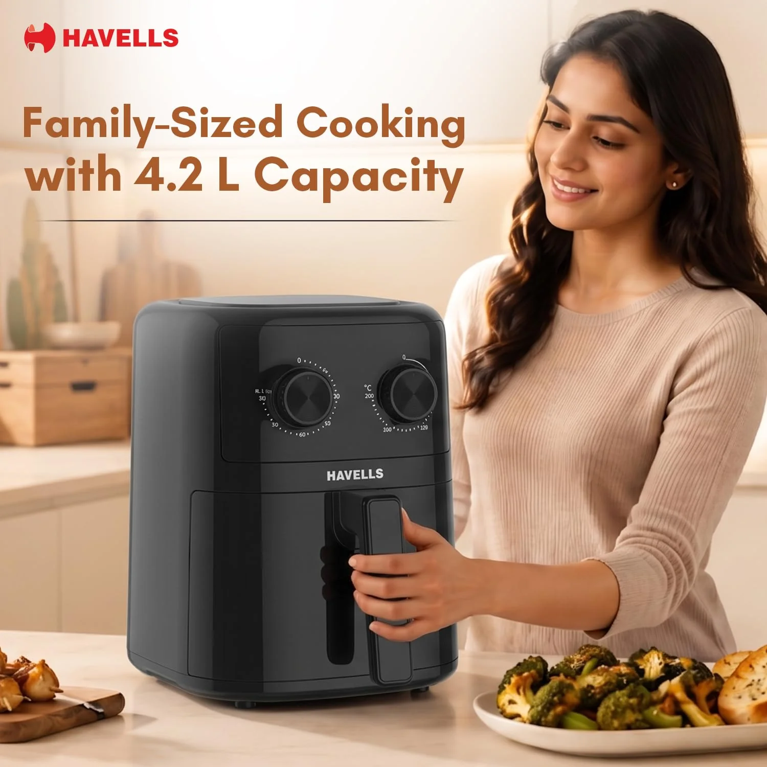 Havells Prolife Aero 4.2L Air Fryer | 6-in-1 Cooking | 85% Less Oil | AeroCrisp Technology - Image 2