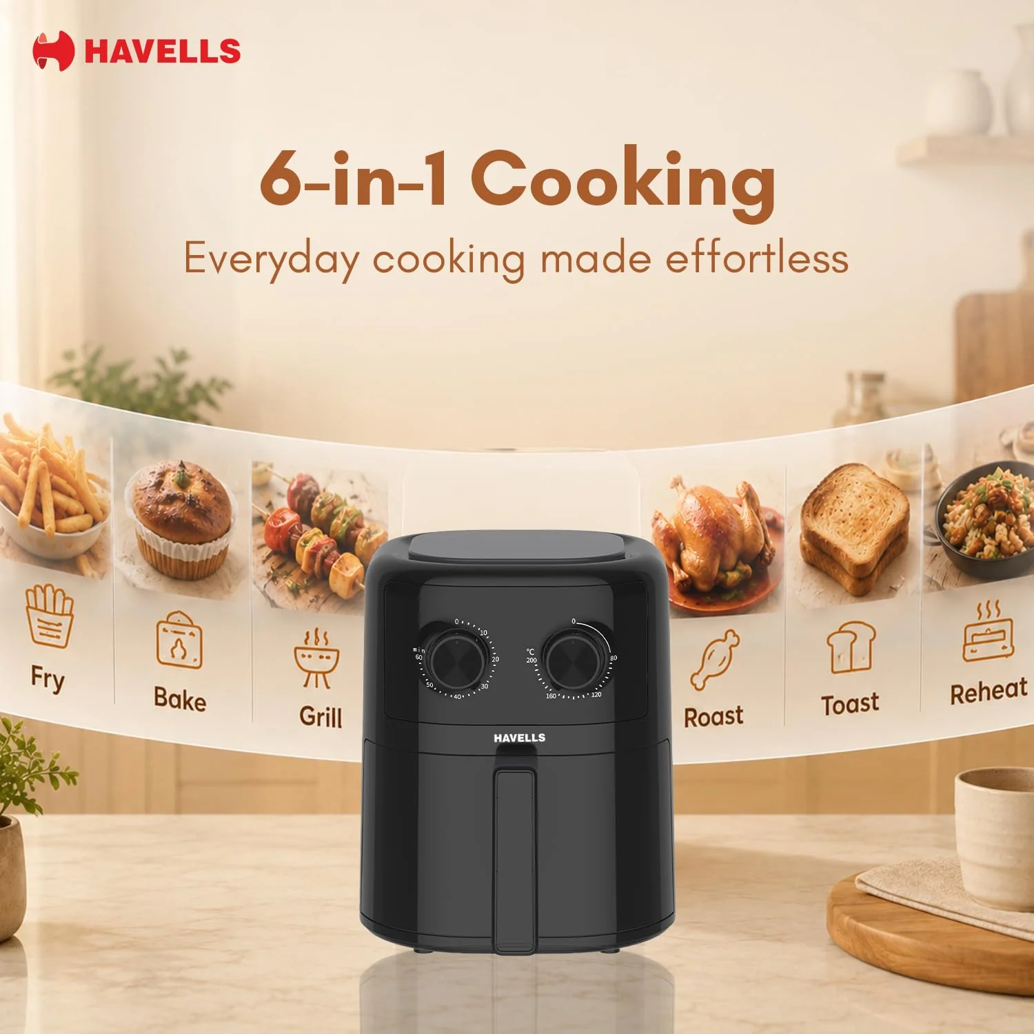 Havells Prolife Aero 4.2L Air Fryer | 6-in-1 Cooking | 85% Less Oil | AeroCrisp Technology - Image 6