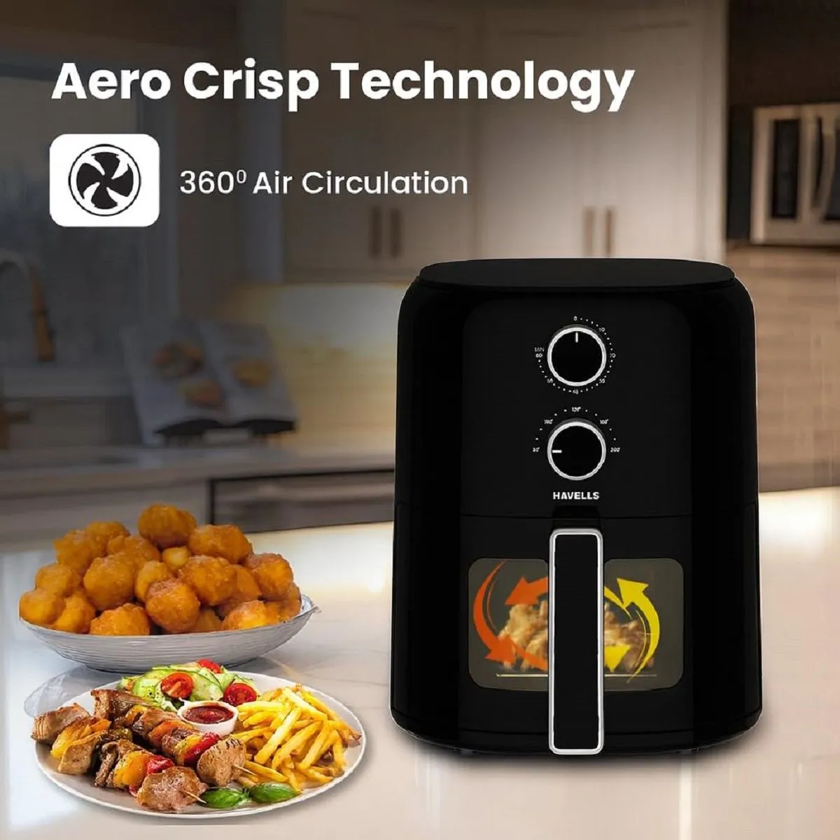 Havells Prolife VISTA 4.2L Air Fryer (GHCAFSRK135) – Aero Crisp Technology, Non-Stick Basket, Black - Image 3