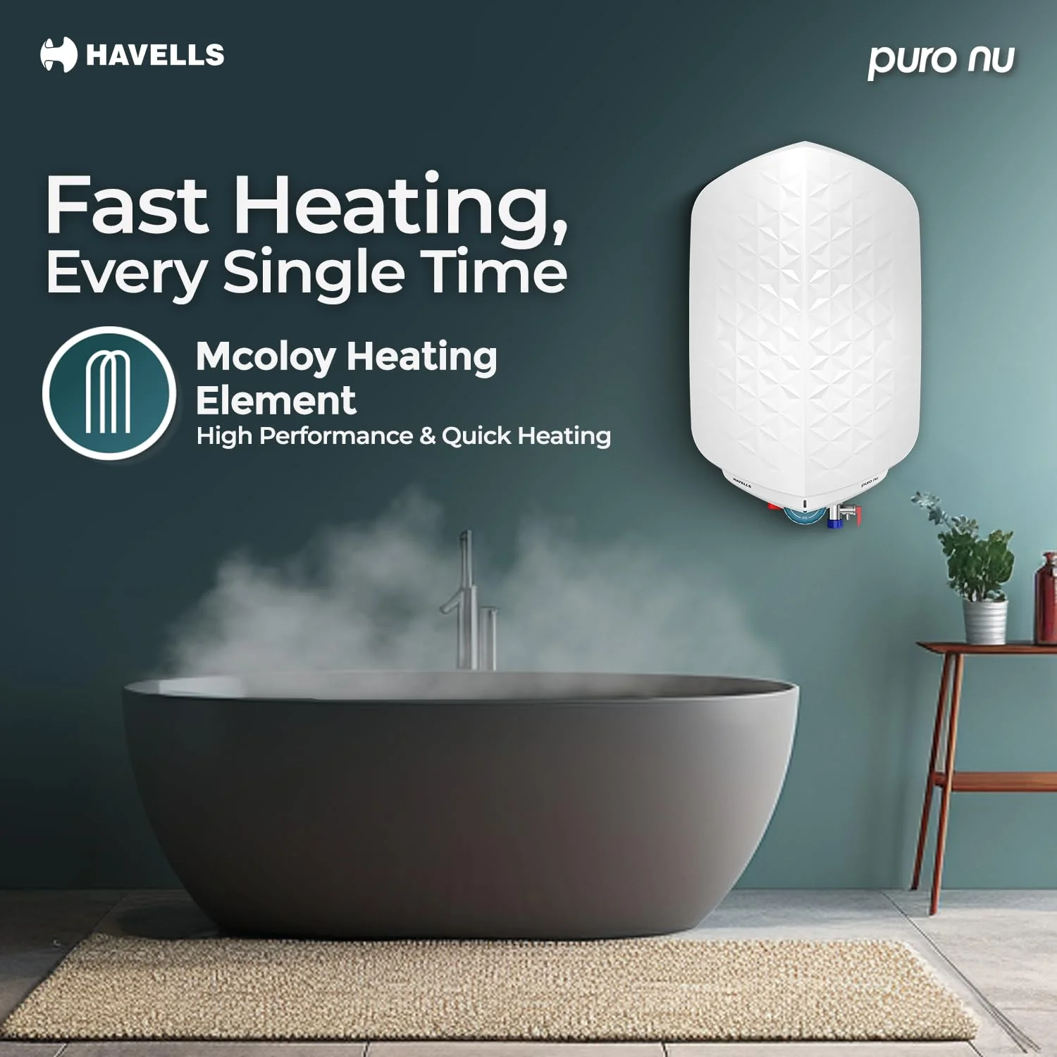 Havells Puro Nu 25L Storage Water Heater(Geyser)|Faster Heating|Safer to use|Saves electricity|Engineered for Hard Water|Glass Coated Anti Rust Tank|Mcoloy Heating Element|Jog Dial Temp. setting knob - Image 4