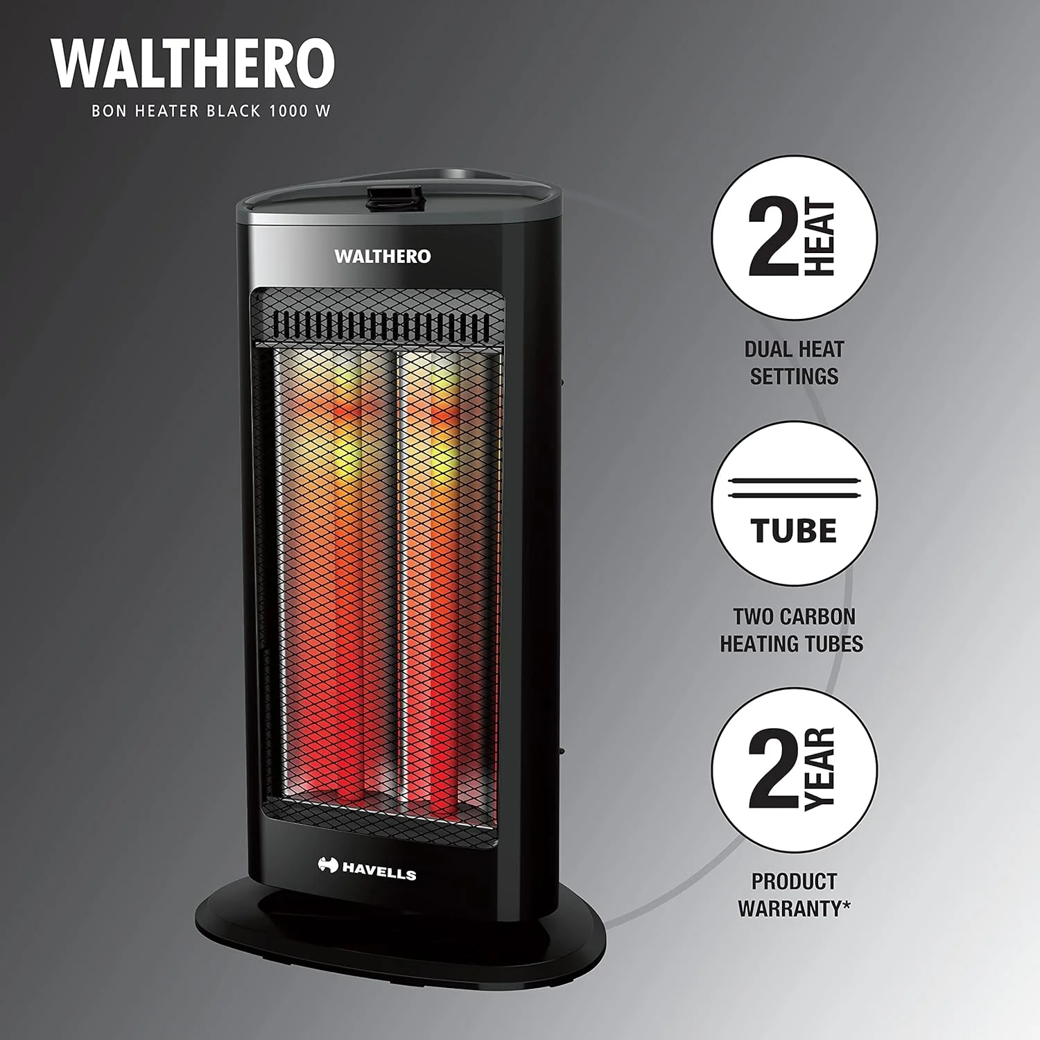 Havells Walthero 1000 Watt Carbon Heater (Black) - Image 7