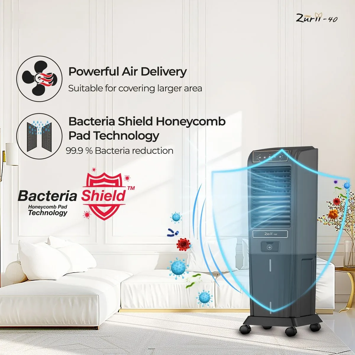 Havells Zurii 40 Litres Tower Air Cooler with Dust Filter Net (Low Water Alarm, Black & Grey) - Image 10