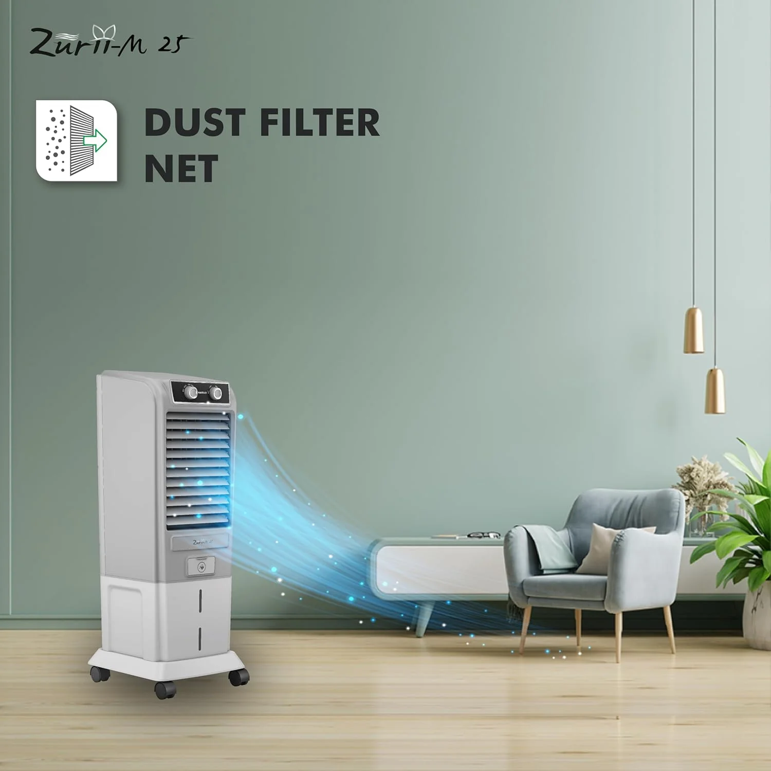 Havells Zurii-M 25L Tower Air Cooler for home | Powerful Air Delivery | Everlast Pump | Fully Collapsible Louvers | Bacteria Shield, High Density Honeycomb Pads | Heavy Duty (Light Grey/Grey) - Image 2