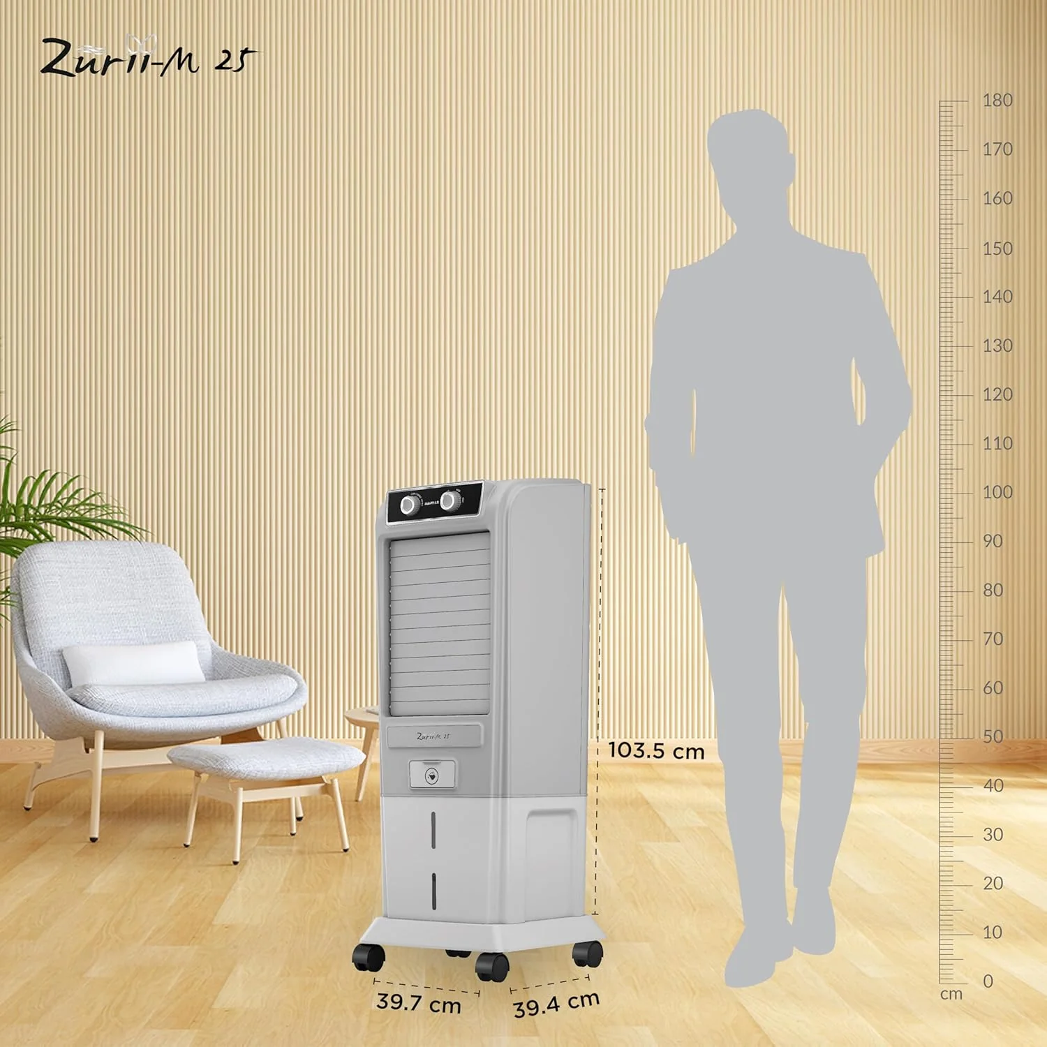Havells Zurii-M 25L Tower Air Cooler for home | Powerful Air Delivery | Everlast Pump | Fully Collapsible Louvers | Bacteria Shield, High Density Honeycomb Pads | Heavy Duty (Light Grey/Grey) - Image 3