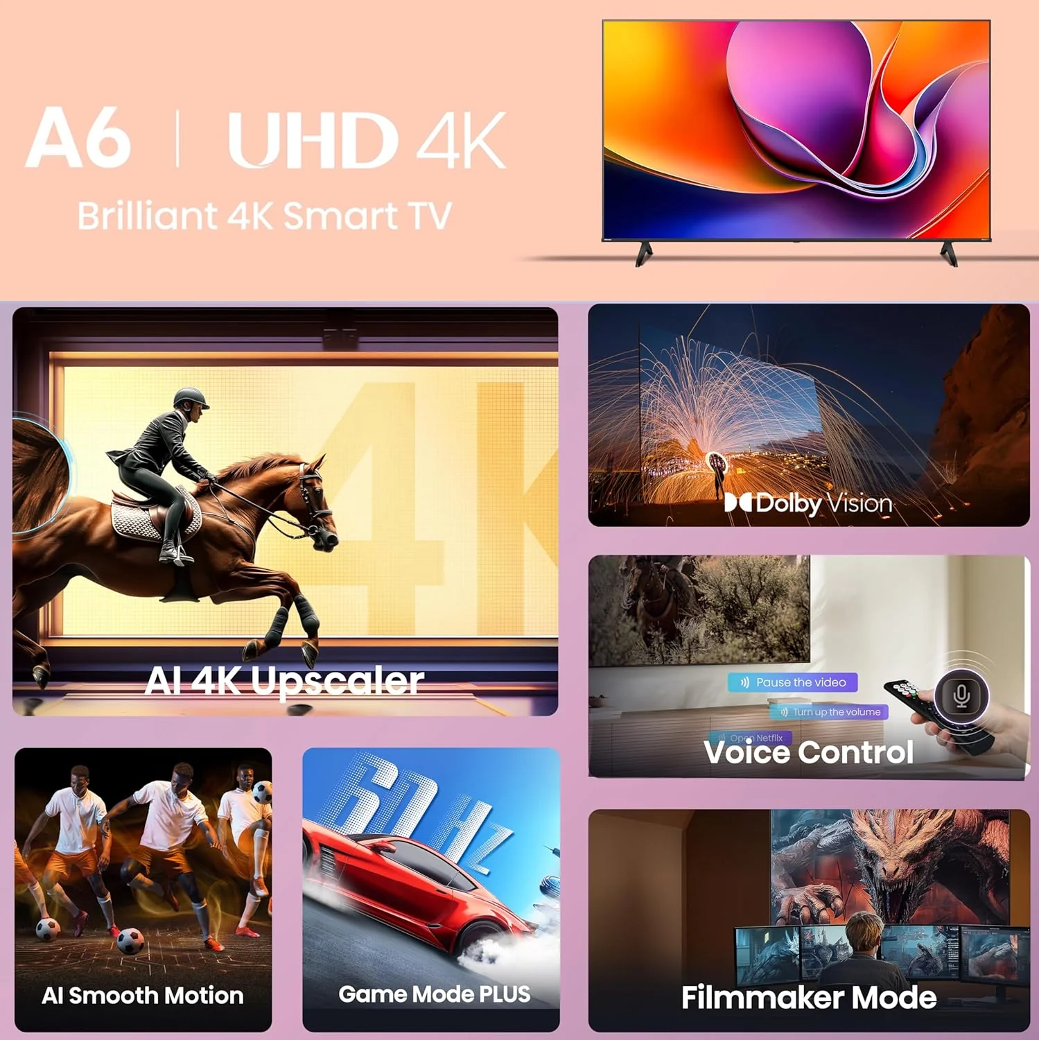 Hisense 146cm (58 inches) A6Q Series 4K Ultra HD Smart LED TV 58A6Q (Black) - Image 2