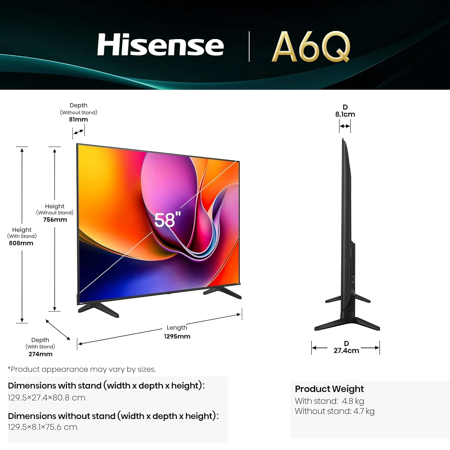 Hisense 146cm (58 inches) A6Q Series 4K Ultra HD Smart LED TV 58A6Q (Black) - Image 3