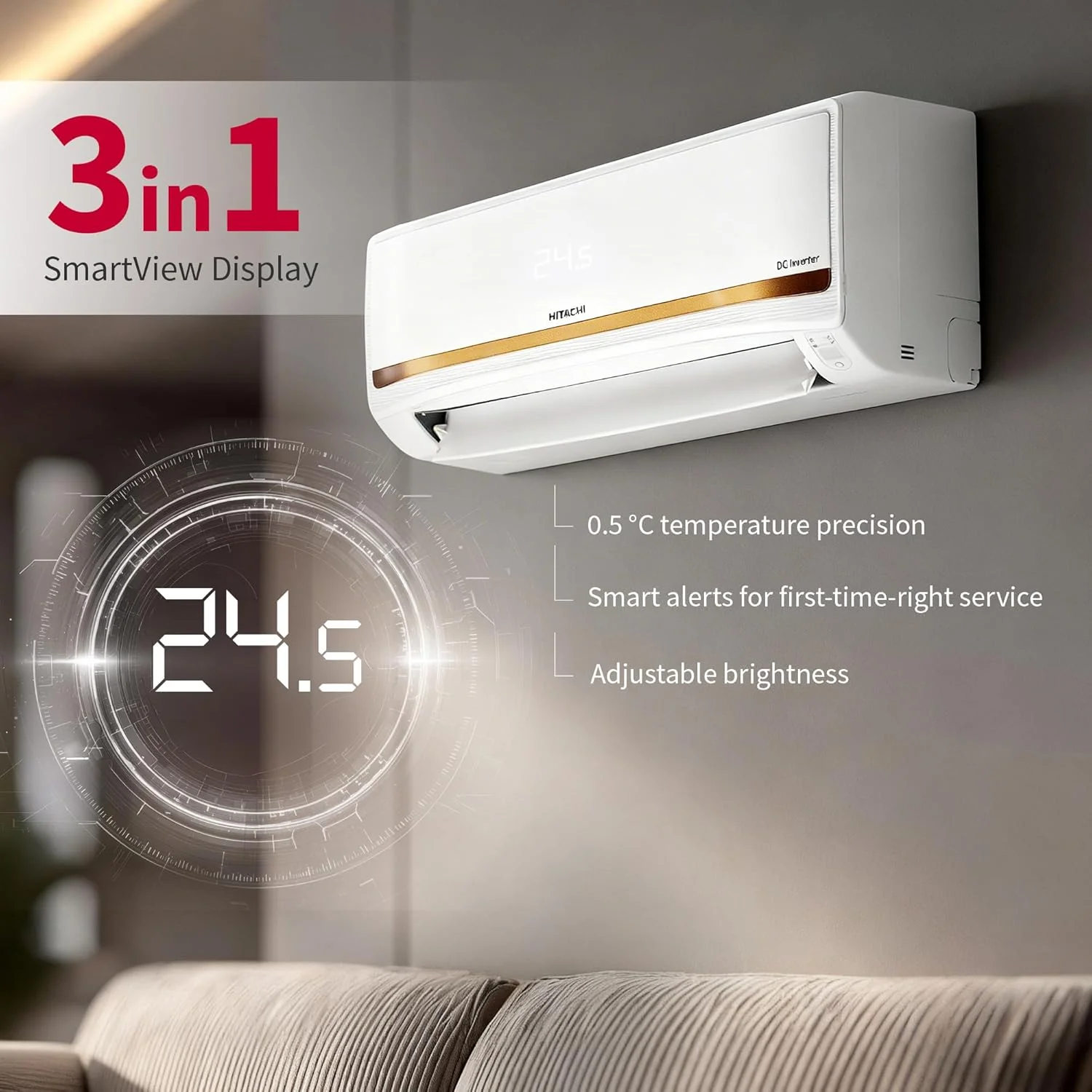 Hitachi 1.5 Ton 3 Star Hot & Cold New star rated, Inverter Split AC (Copper, Smart View Display, 4 Way Swing, ice Clean Cooling, 2026 Model, RAS.G318PHDIST, White) - Image 5