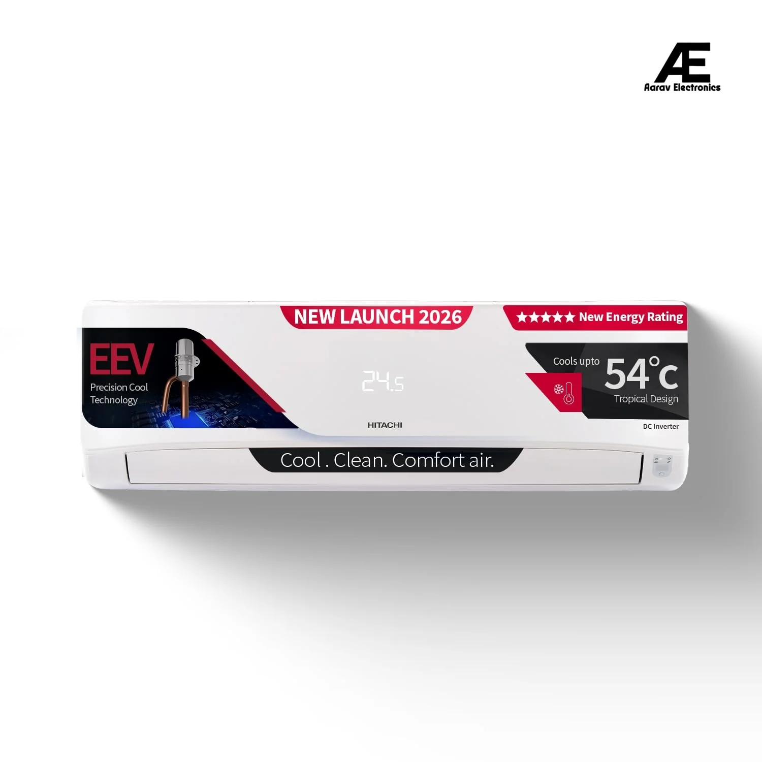 Hitachi 1.5 Ton 5 Star, New Star rated, Inverter Split AC (Copper, Smart View Display, 4 Way Swing, ice Clean, Anti-bacterial Filter,RAS.V518PCDIBT1, White)