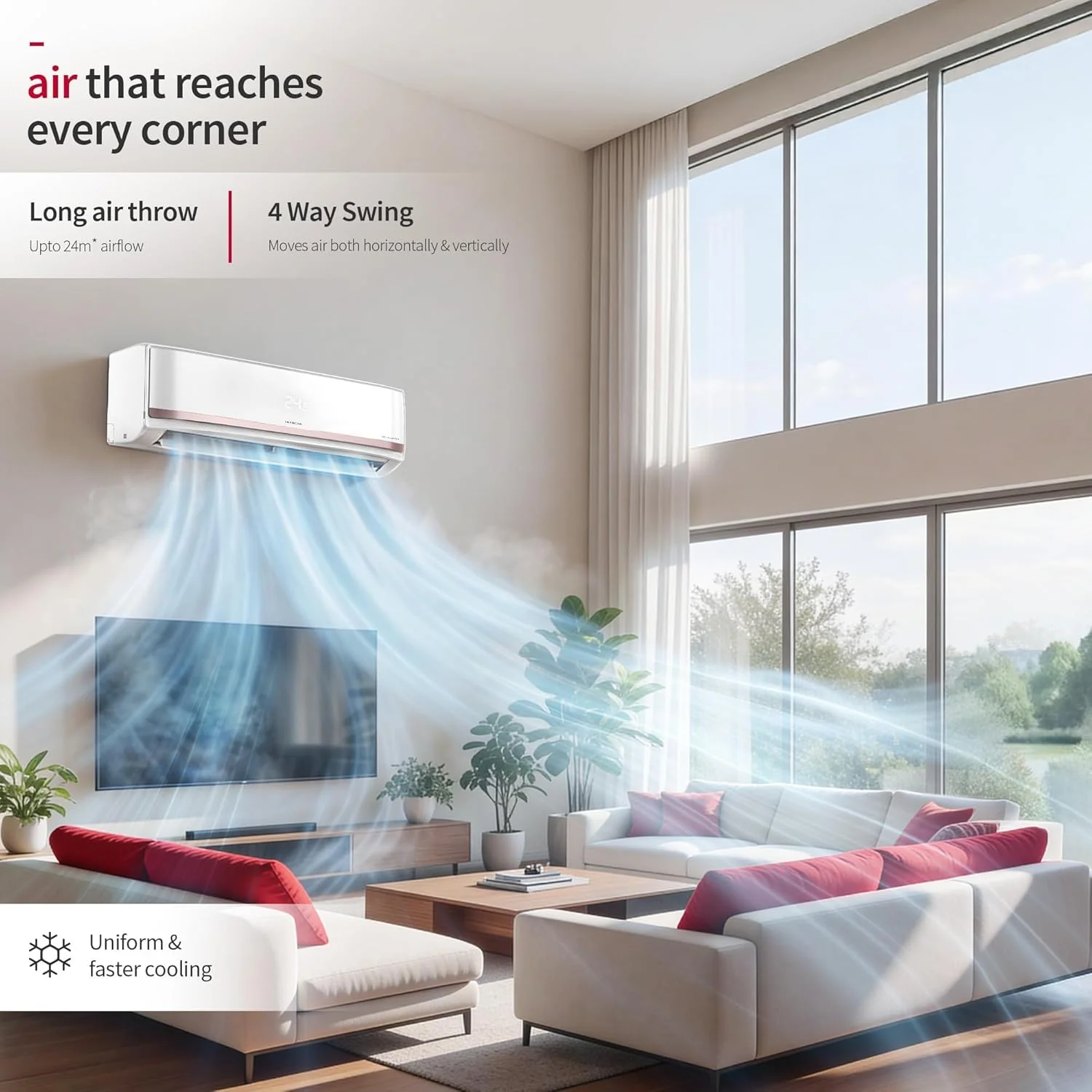 Hitachi 1.5 Ton 5 Star, New star rated, SUMO 5700XXL Heavy Duty Inverter Ac (Copper, Wi-Fi, Smart View Display, Dual Louver, 4-Way Swing, Hybrid Convertible,RAS.Y519PCDISL, White) - Image 4